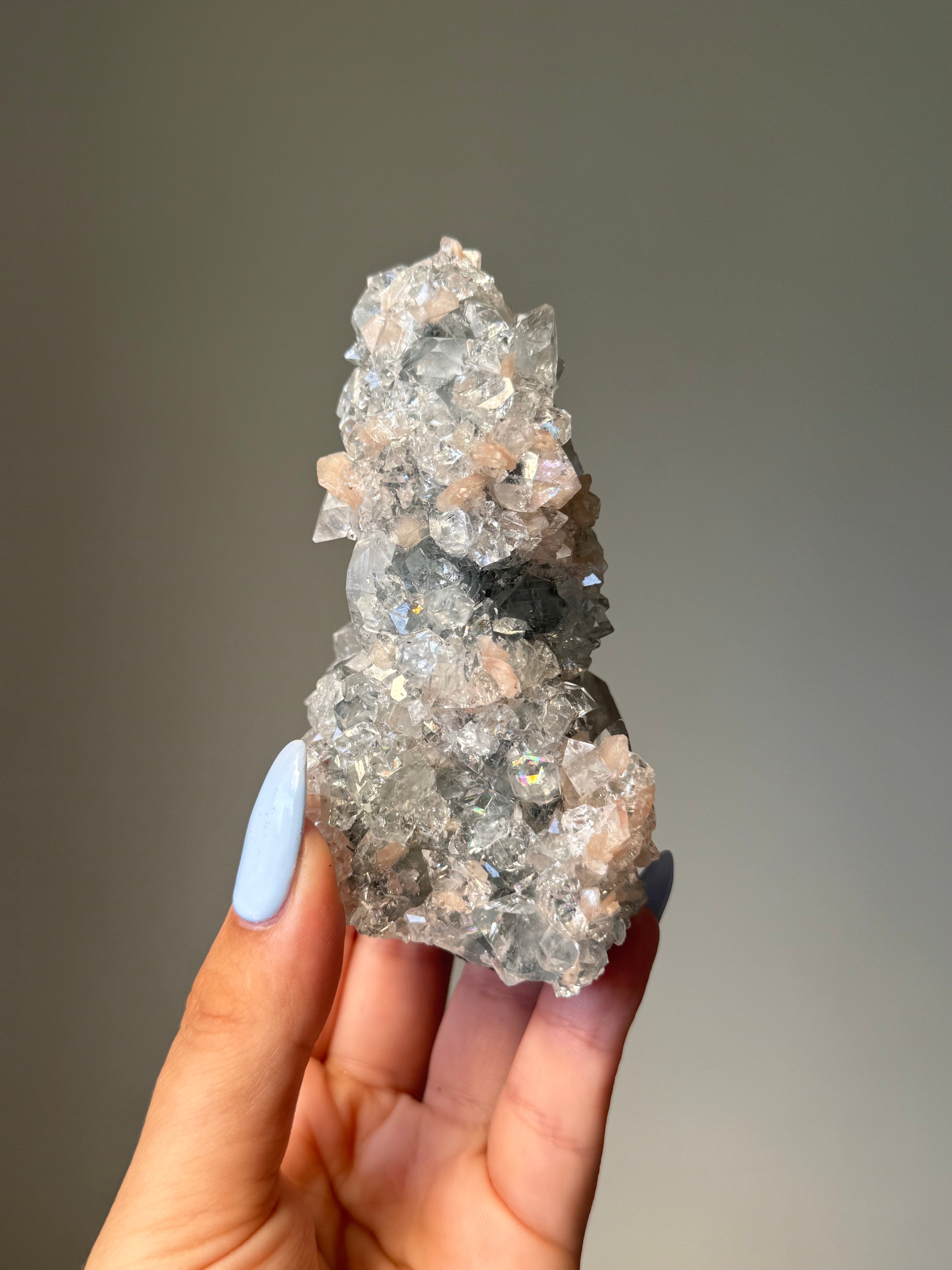 Diamond Apophyllite with Peach Stilbite Cluster | Natural High-Clarity Crystal Specimen | Crystal Cartel #102
