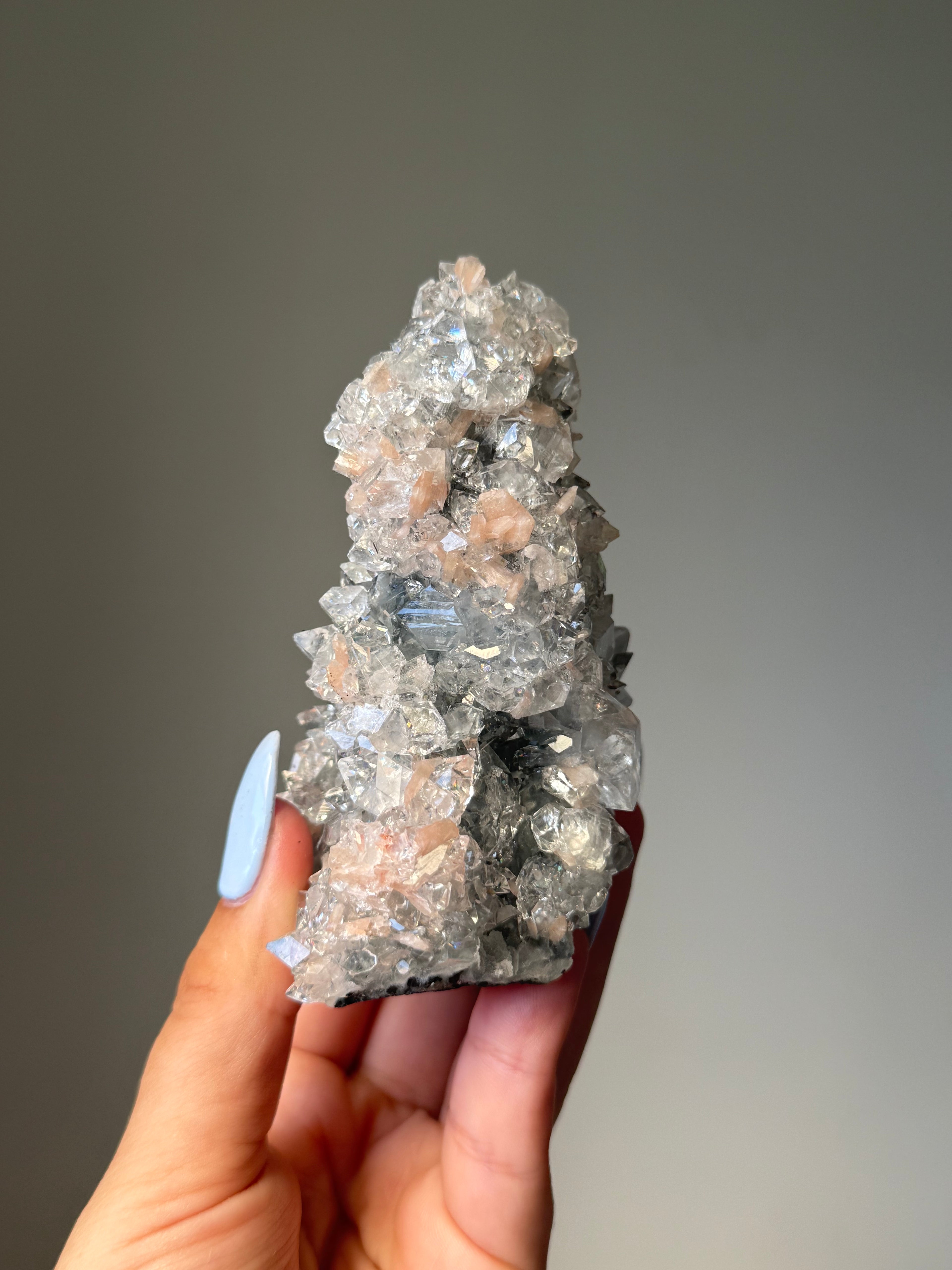 Diamond Apophyllite with Peach Stilbite Cluster | Natural High-Clarity Crystal Specimen | Crystal Cartel #102