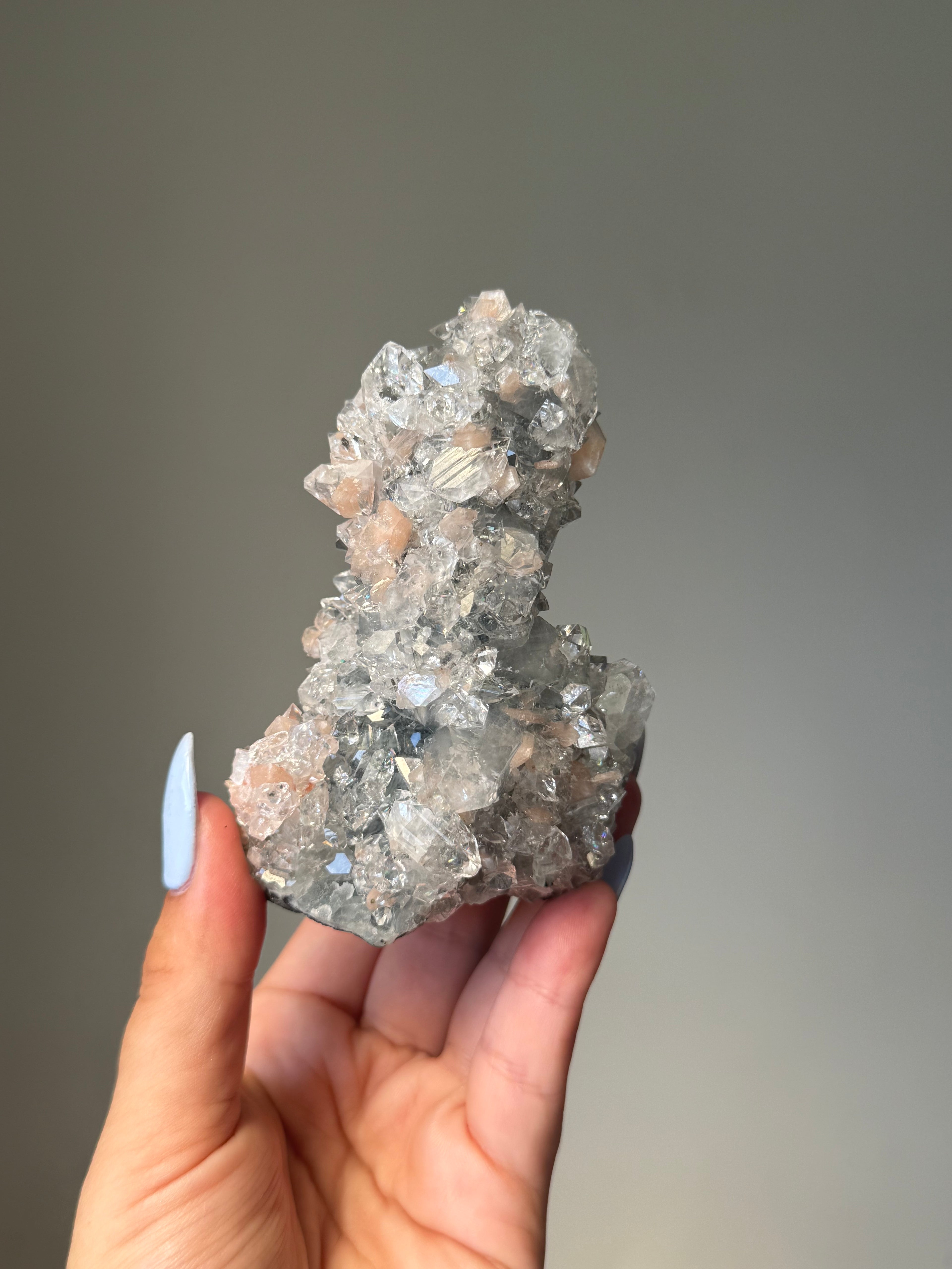 Diamond Apophyllite with Peach Stilbite Cluster | Natural High-Clarity Crystal Specimen | Crystal Cartel #102