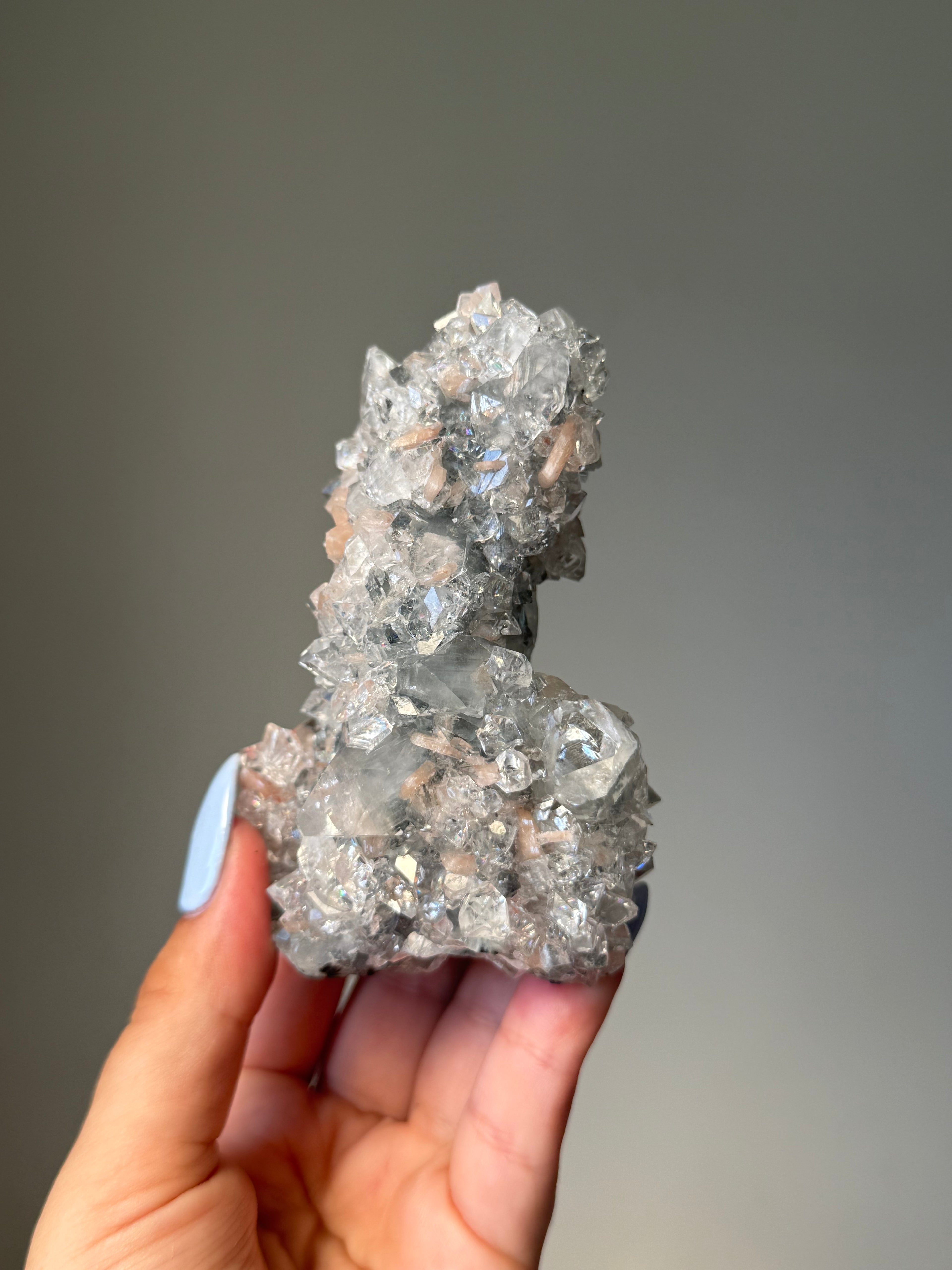 Diamond Apophyllite with Peach Stilbite Cluster | Natural High-Clarity Crystal Specimen | Crystal Cartel #102