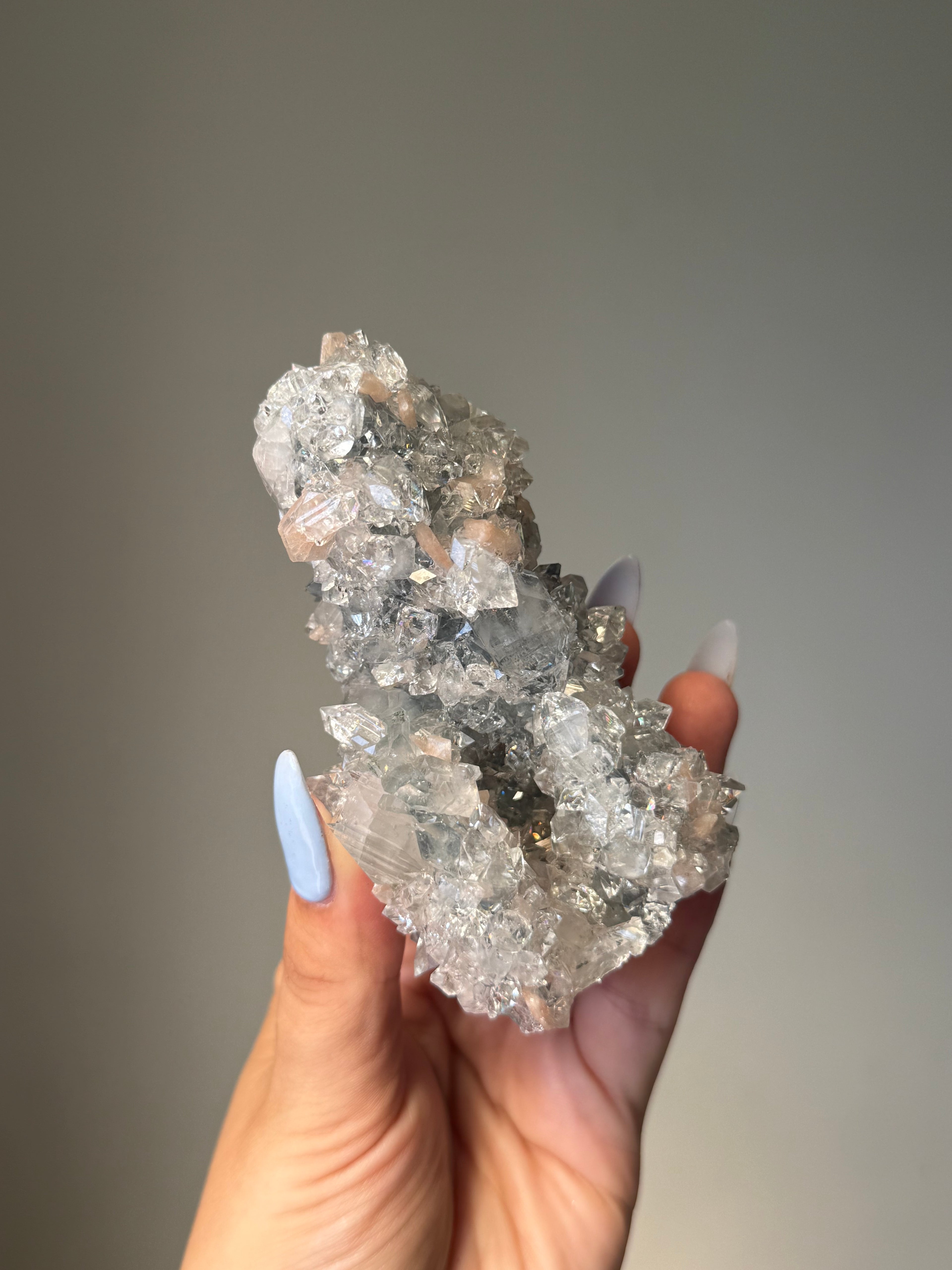 Diamond Apophyllite with Peach Stilbite Cluster | Natural High-Clarity Crystal Specimen | Crystal Cartel #102