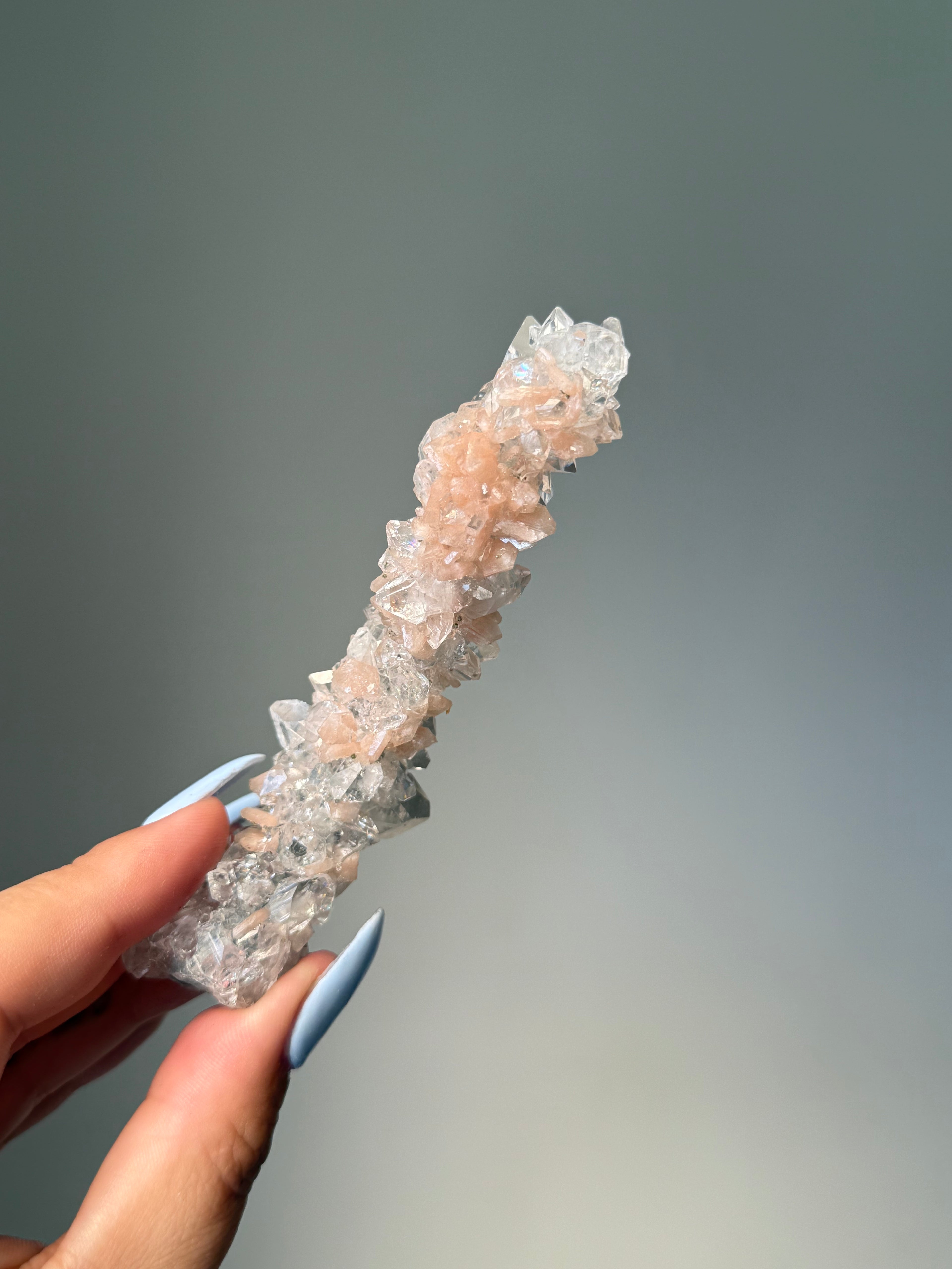Diamond Apophyllite with Peach Stilbite Cluster | Natural High-Clarity Crystal Specimen | Crystal Cartel #119