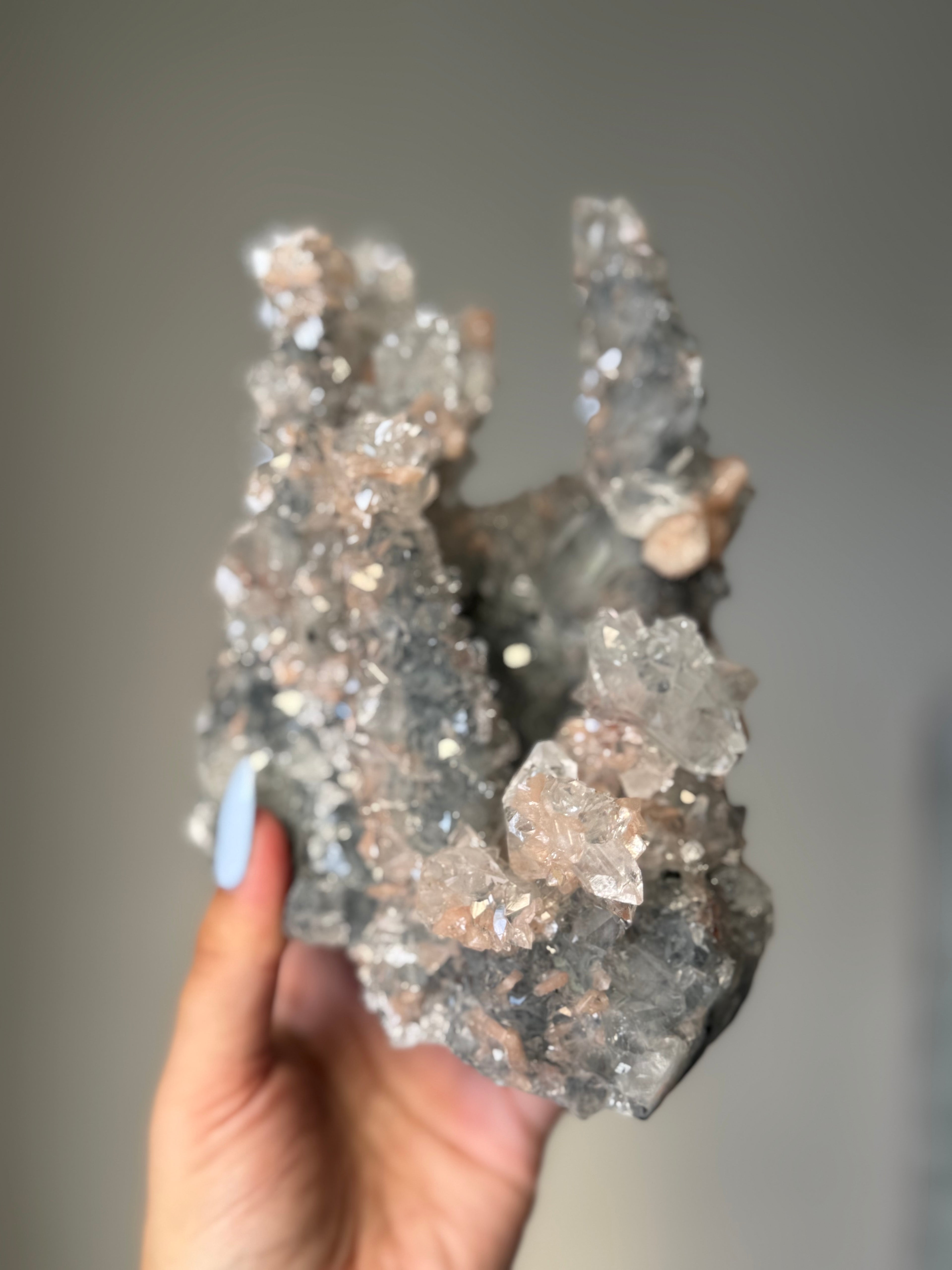 A rare Cathedral-Formed Diamond Apophyllite with warm peach Stilbite | Natural High-Clarity Crystal Specimen | Crystal Cartel #116
