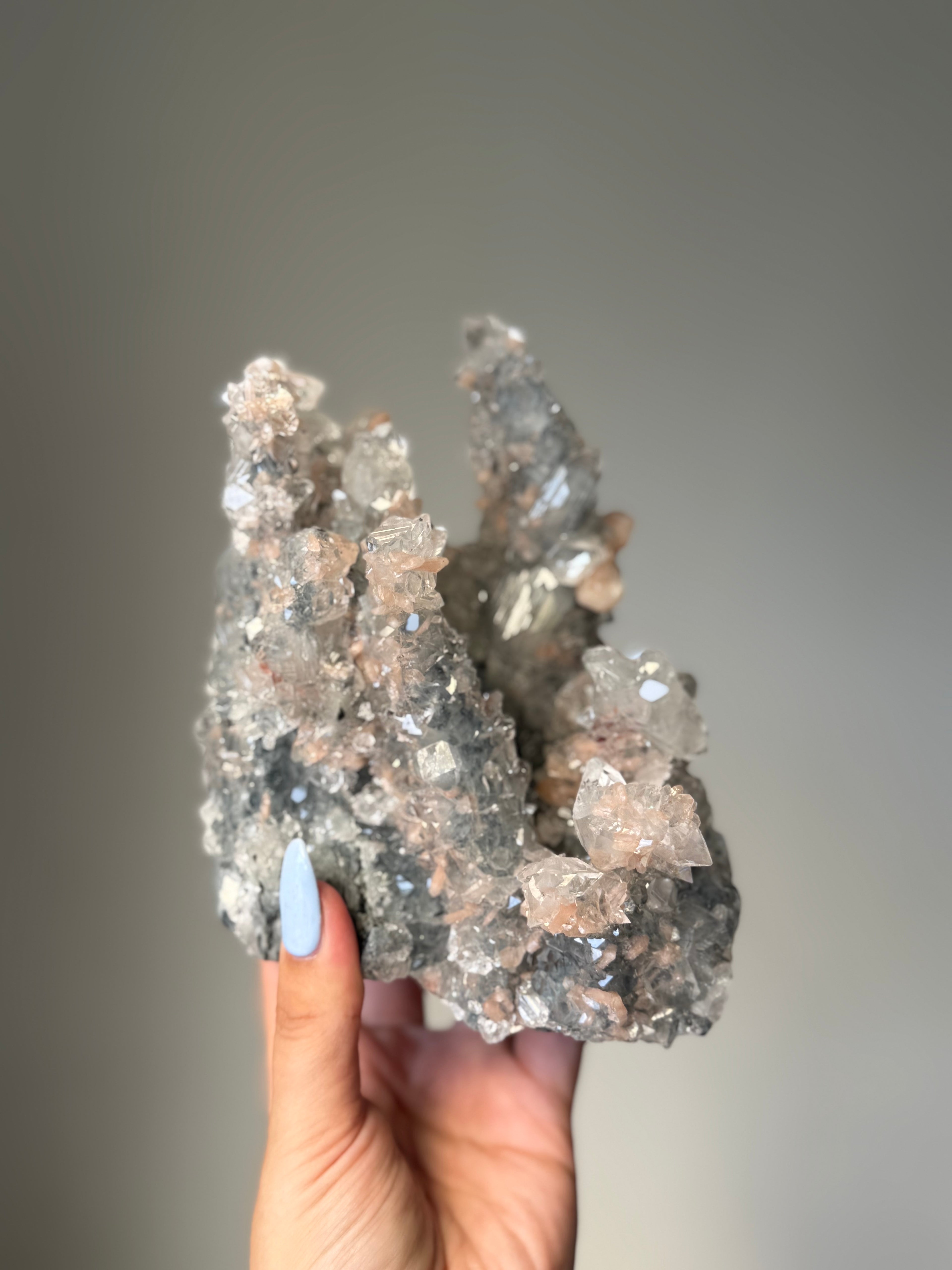 A rare Cathedral-Formed Diamond Apophyllite with warm peach Stilbite | Natural High-Clarity Crystal Specimen | Crystal Cartel #116