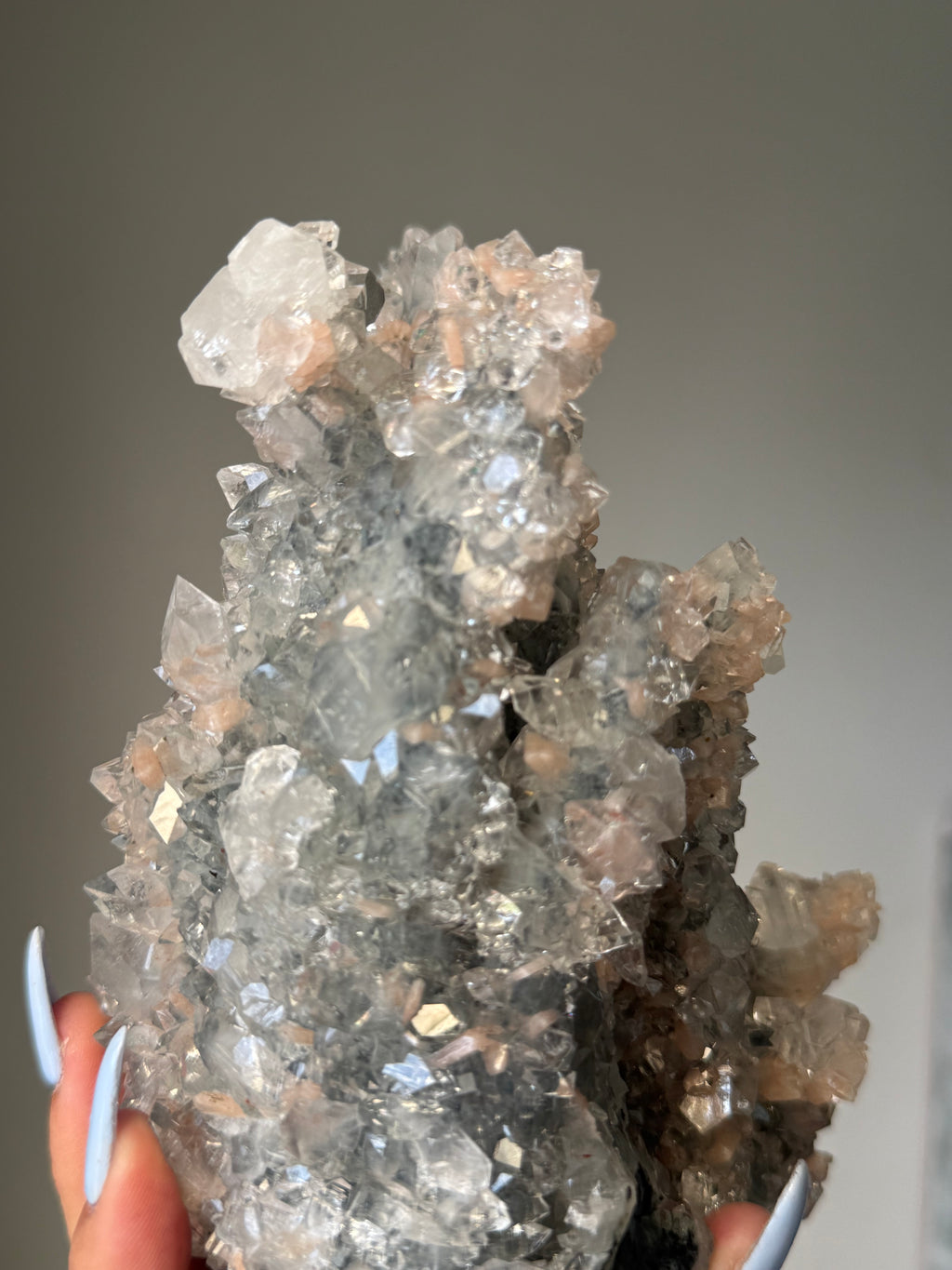 A rare Cathedral-Formed Diamond Apophyllite with warm peach Stilbite | Natural High-Clarity Crystal Specimen | Crystal Cartel #116