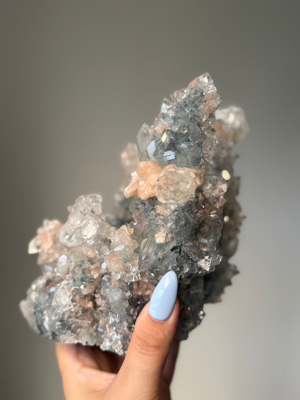 A rare Cathedral-Formed Diamond Apophyllite with warm peach Stilbite | Natural High-Clarity Crystal Specimen | Crystal Cartel #116