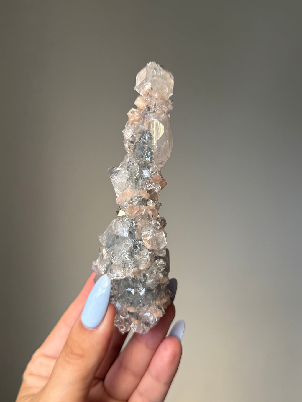 Diamond Apophyllite with Peach Stilbite Cluster | Natural High-Clarity Crystal Specimen | Crystal Cartel #115