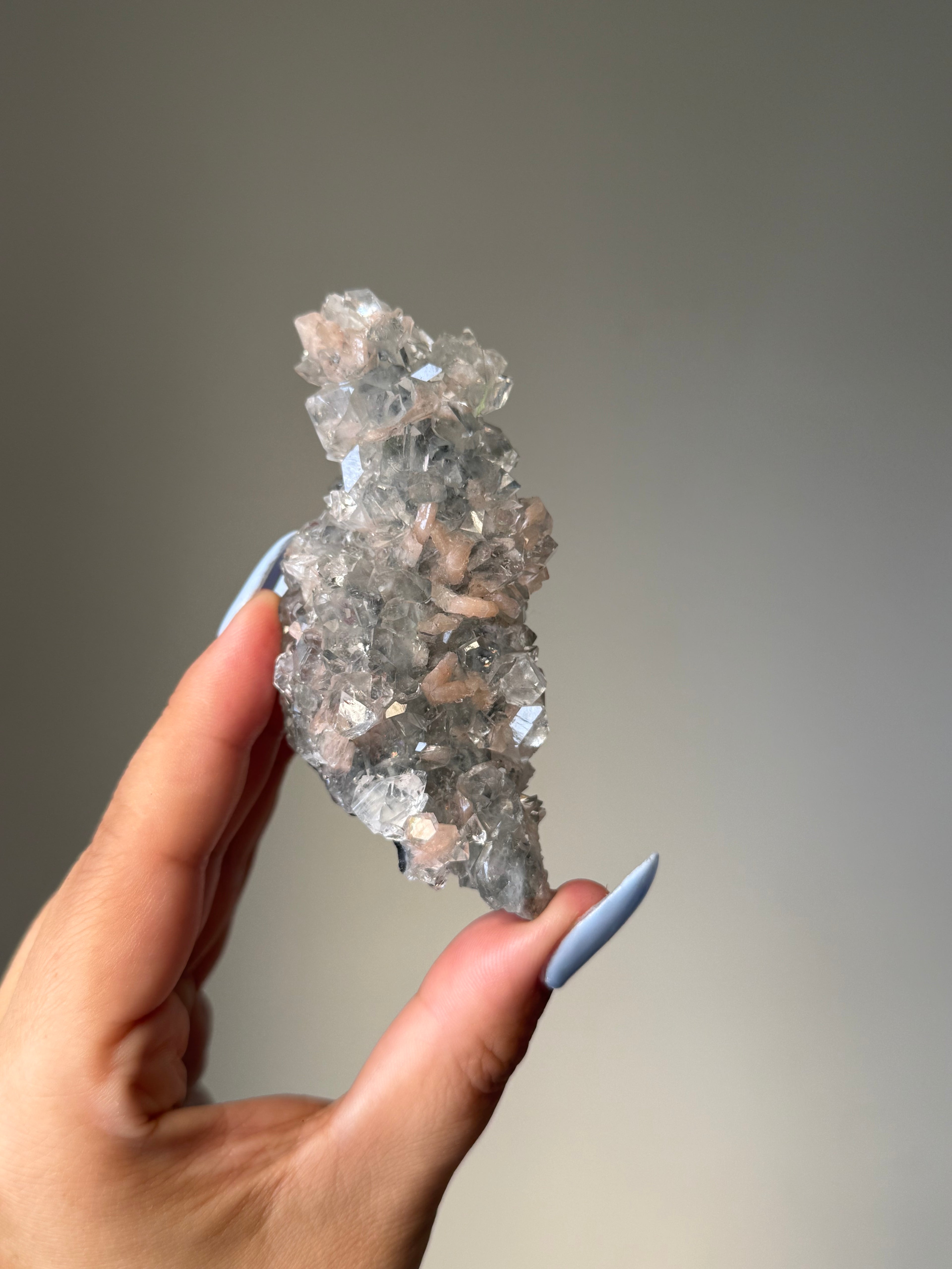 Diamond Apophyllite with Peach Stilbite Cluster | Natural High-Clarity Crystal Specimen | Crystal Cartel #110