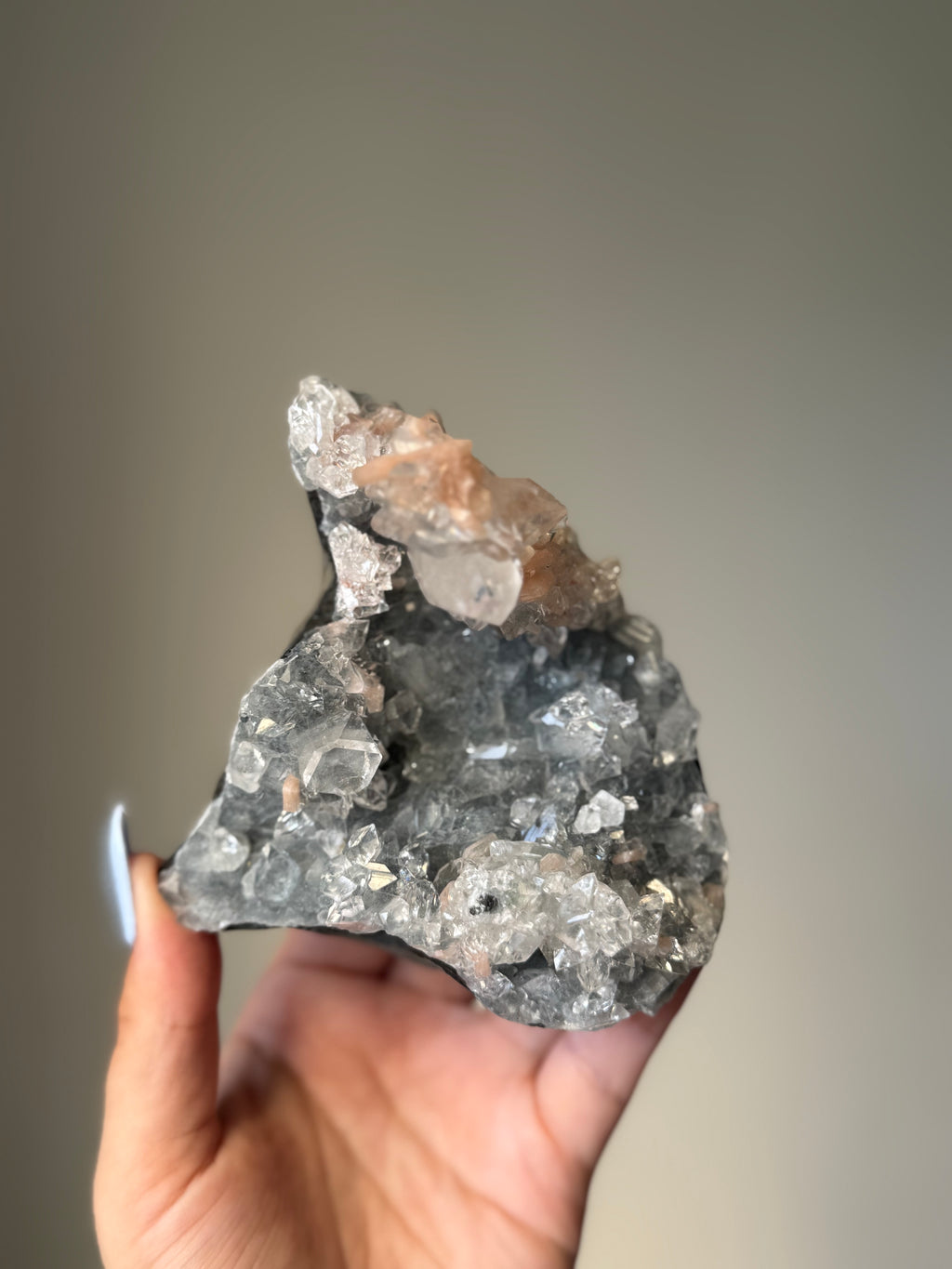 Diamond Apophyllite with Peach Stilbite Cluster | Natural High-Clarity Crystal Specimen | Crystal Cartel #121