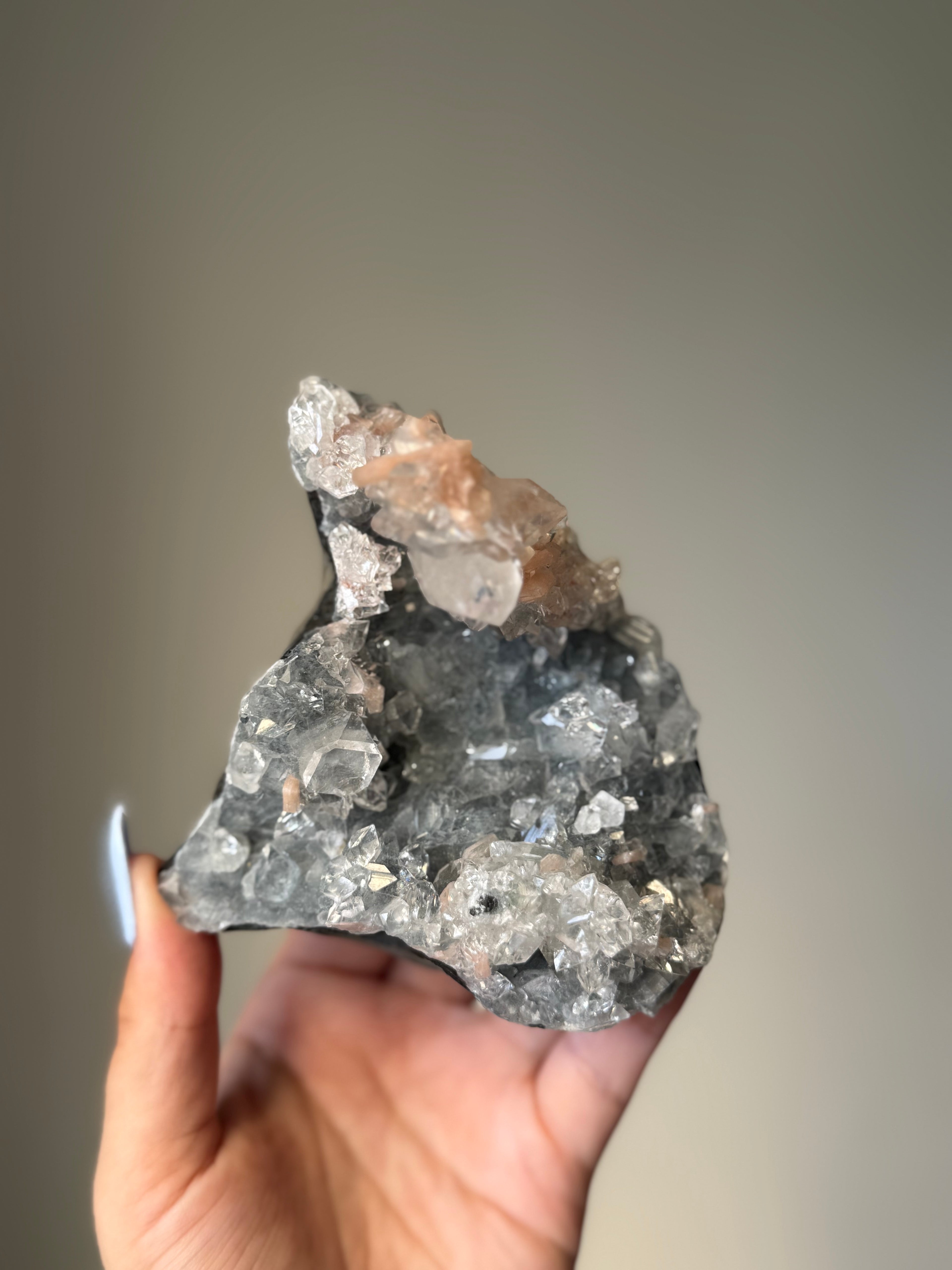 Diamond Apophyllite with Peach Stilbite Cluster | Natural High-Clarity Crystal Specimen | Crystal Cartel #121