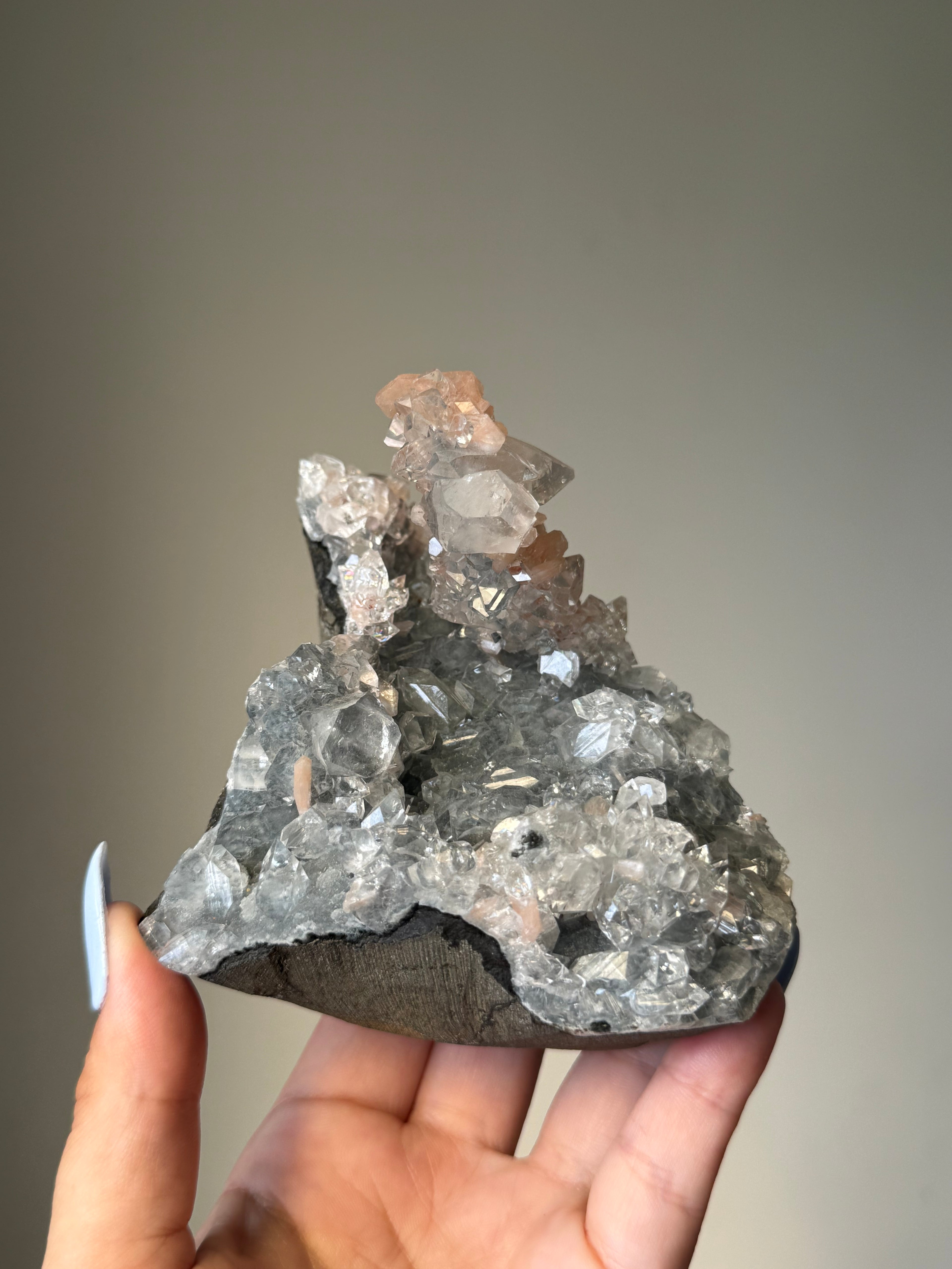 Diamond Apophyllite with Peach Stilbite Cluster | Natural High-Clarity Crystal Specimen | Crystal Cartel #121
