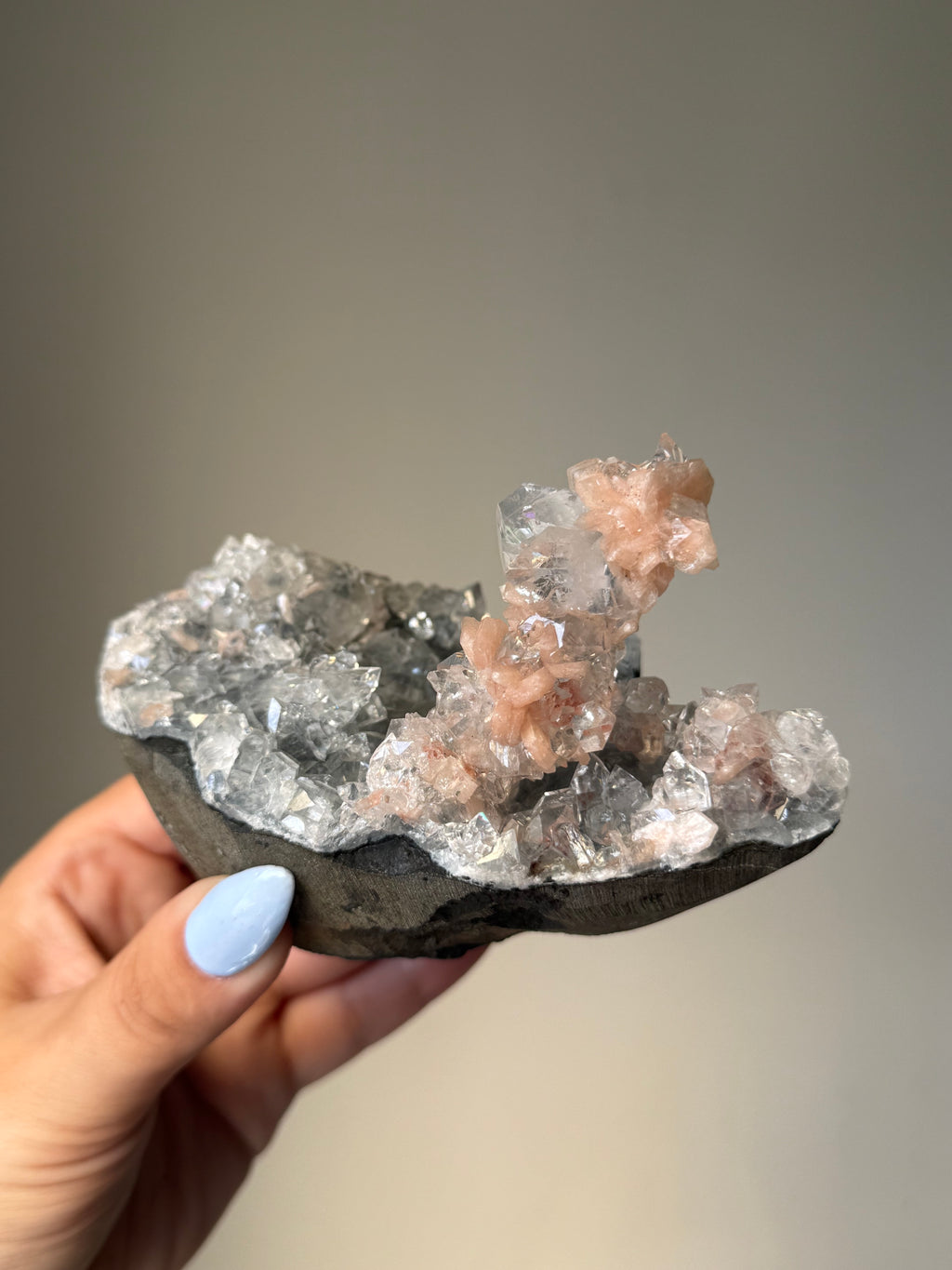 Diamond Apophyllite with Peach Stilbite Cluster | Natural High-Clarity Crystal Specimen | Crystal Cartel #121