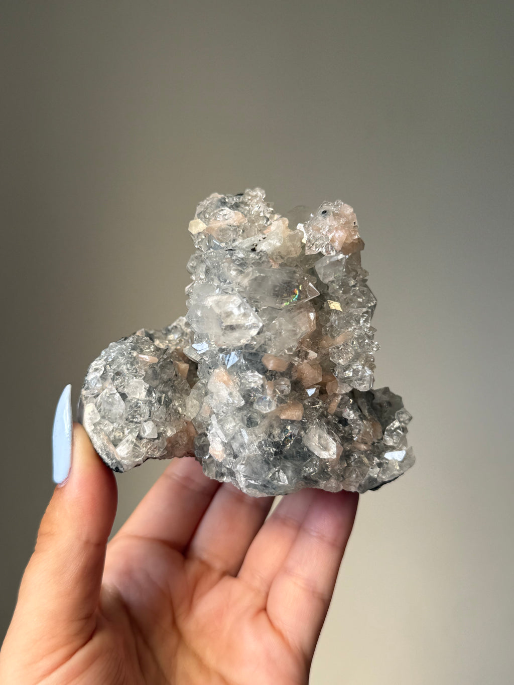 Diamond Apophyllite with Peach Stilbite Cluster | Natural High-Clarity Crystal Specimen | Crystal Cartel #105