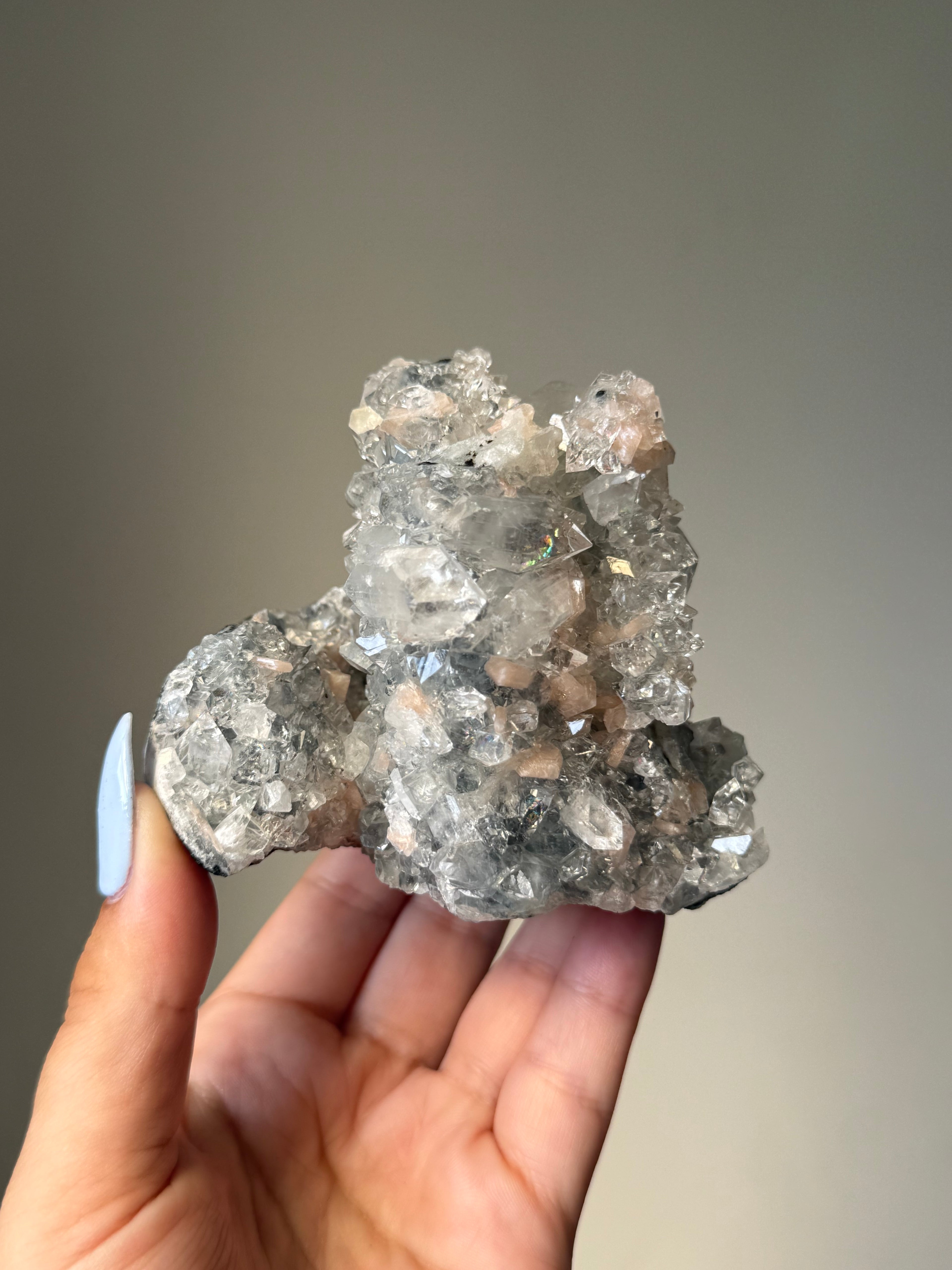 Diamond Apophyllite with Peach Stilbite Cluster | Natural High-Clarity Crystal Specimen | Crystal Cartel #105