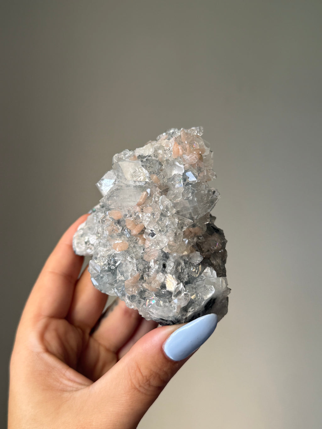 Diamond Apophyllite with Peach Stilbite Cluster | Natural High-Clarity Crystal Specimen | Crystal Cartel #105