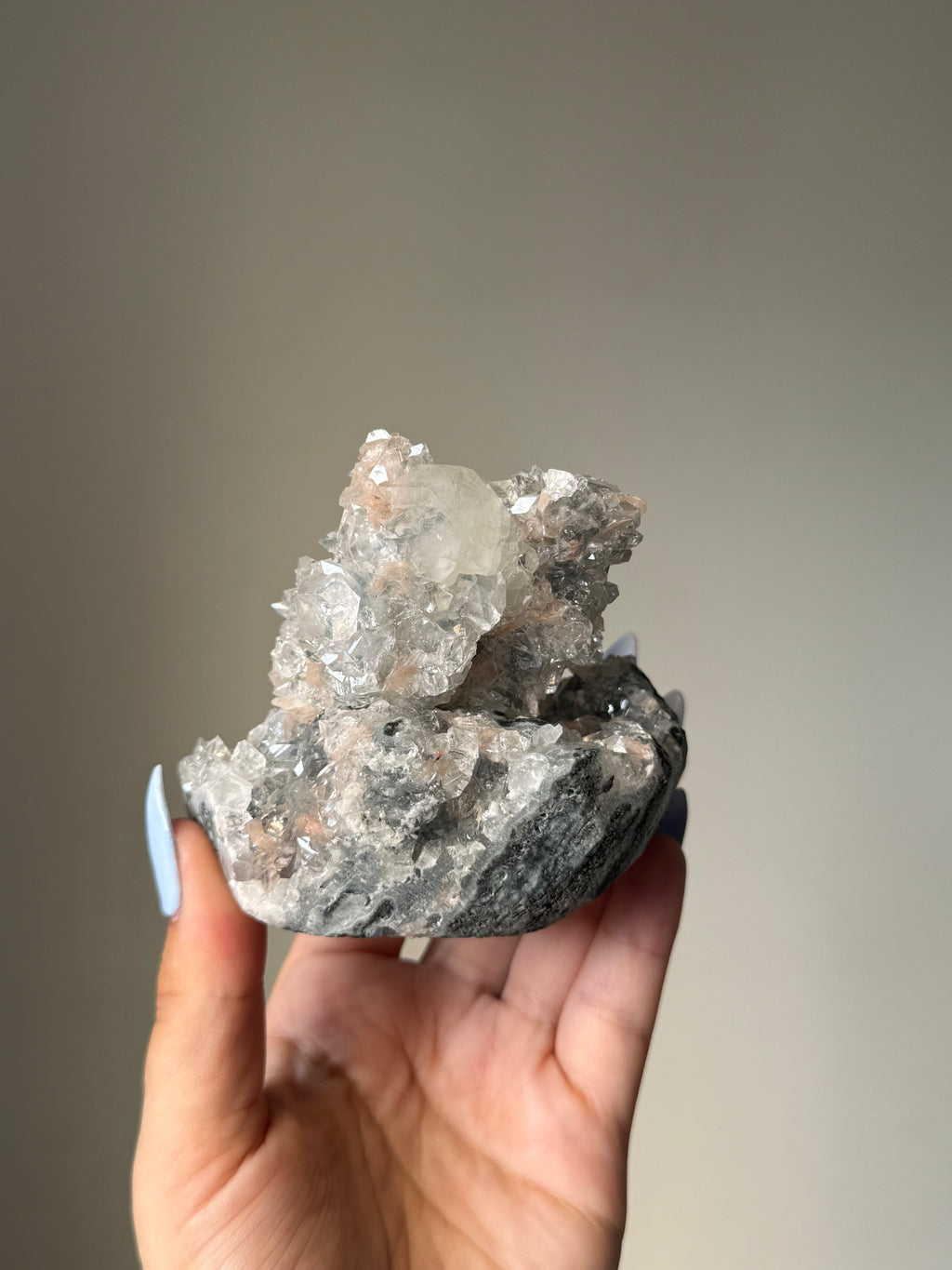 Diamond Apophyllite with Peach Stilbite Cluster | Natural High-Clarity Crystal Specimen | Crystal Cartel #105