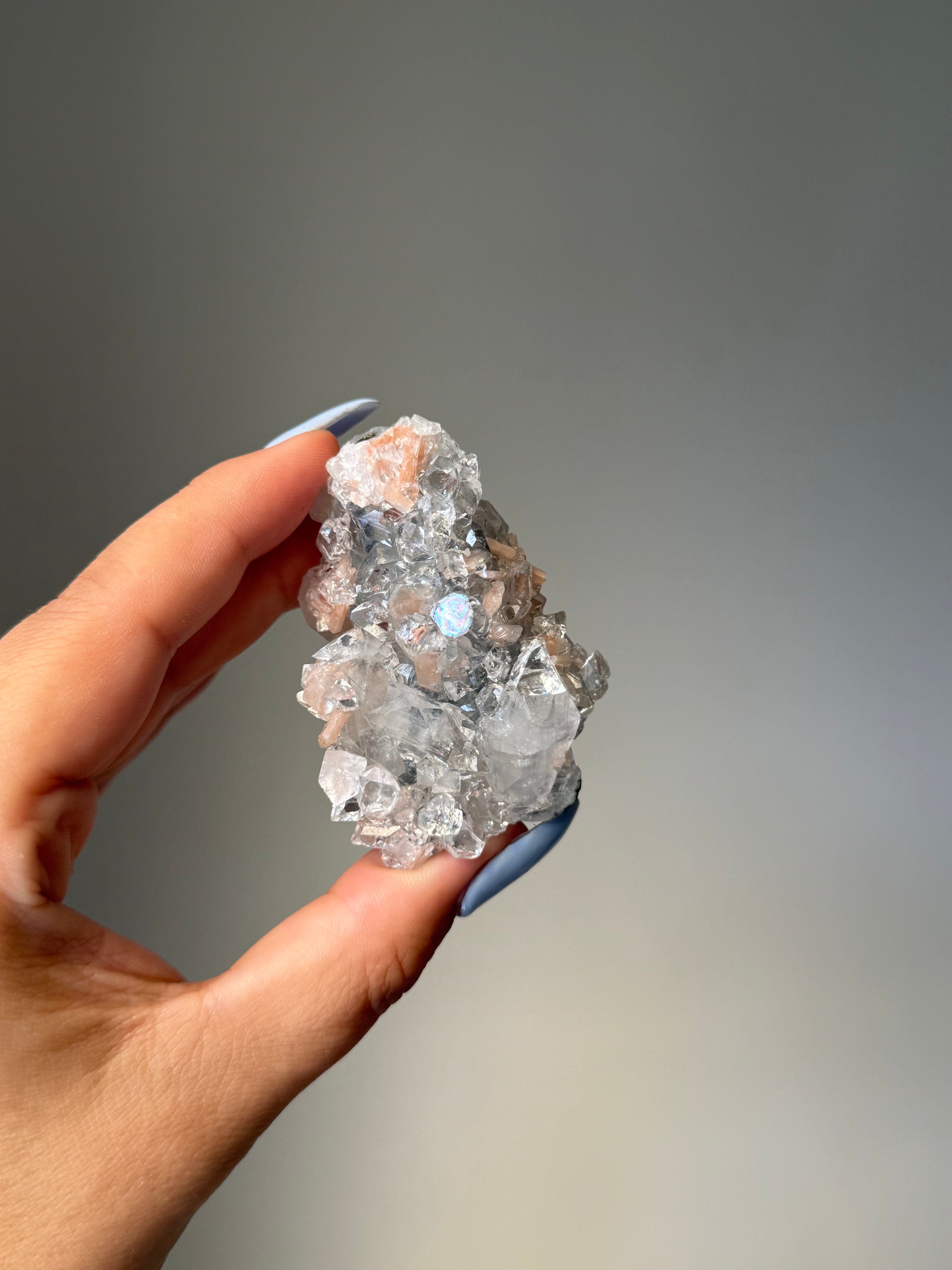 Diamond Apophyllite with Peach Stilbite Cluster | Natural High-Clarity Crystal Specimen | Crystal Cartel #104