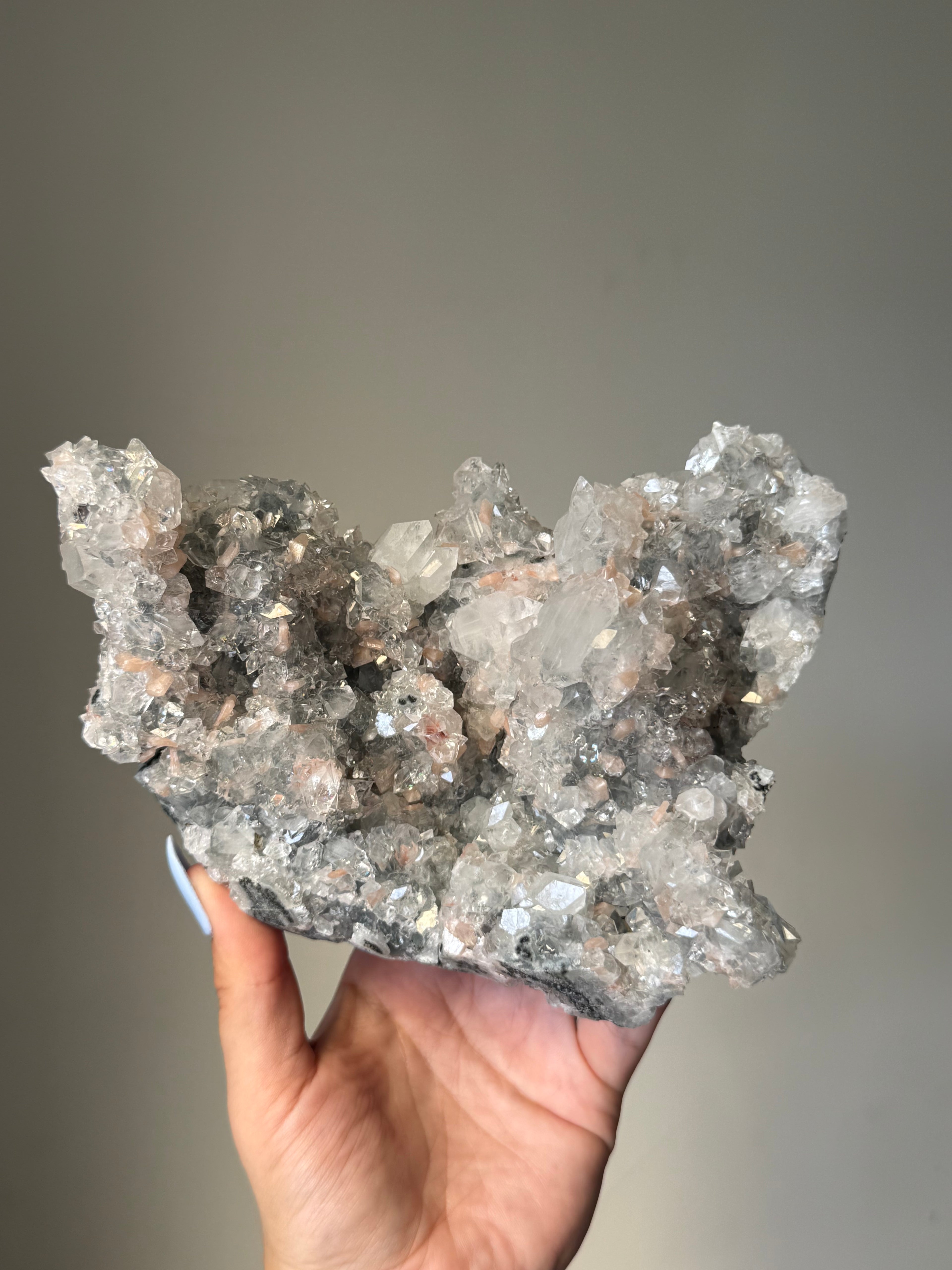 Diamond Apophyllite with Peach Stilbite Cluster | Natural High-Clarity Crystal Specimen | Crystal Cartel #117