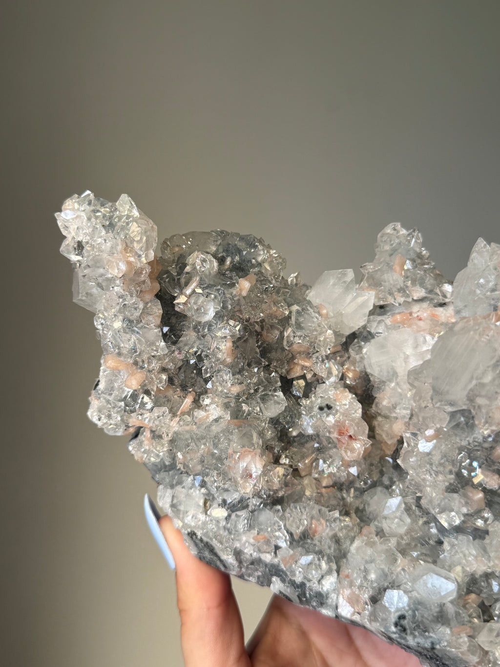 Diamond Apophyllite with Peach Stilbite Cluster | Natural High-Clarity Crystal Specimen | Crystal Cartel #117