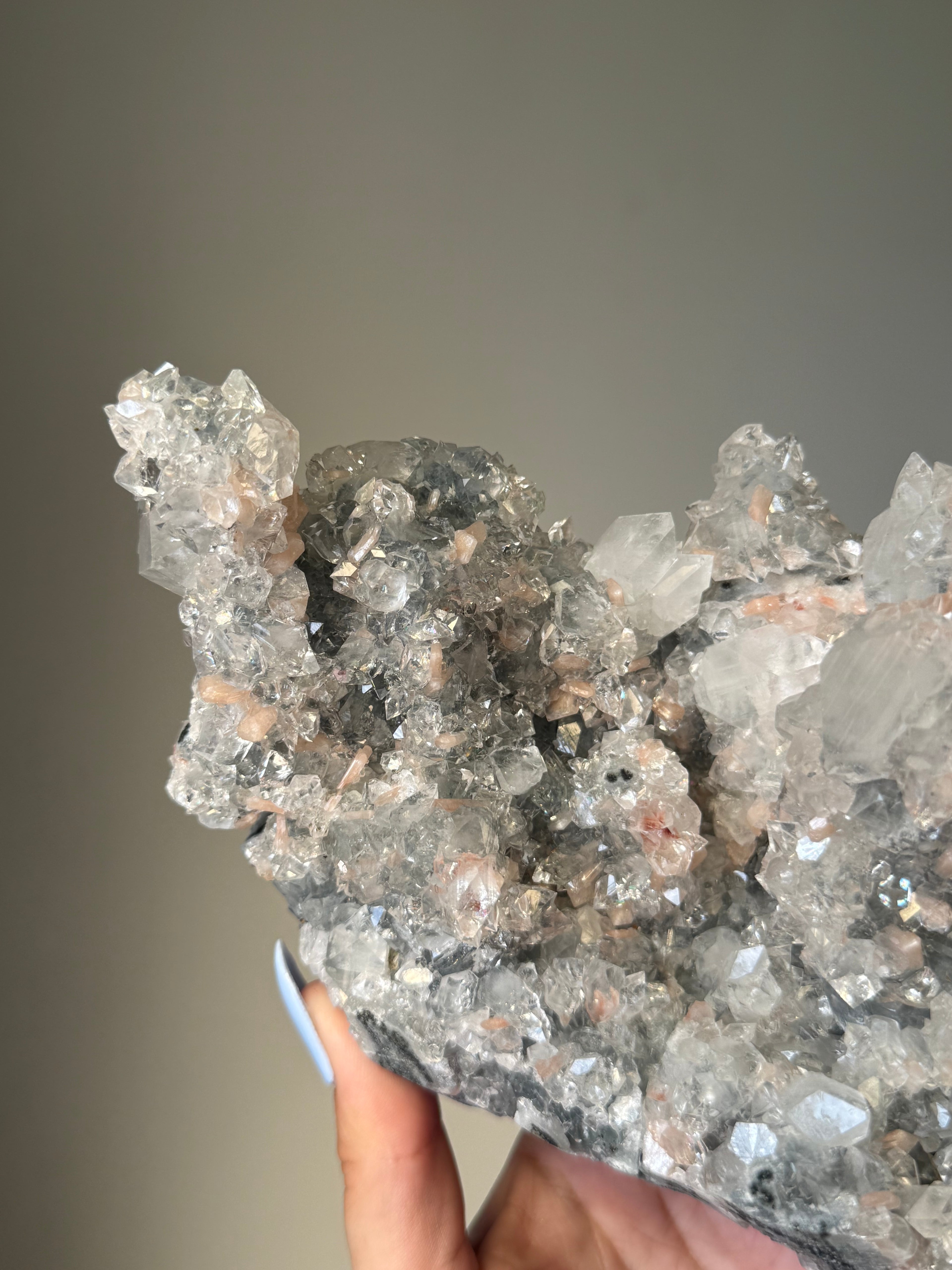 Diamond Apophyllite with Peach Stilbite Cluster | Natural High-Clarity Crystal Specimen | Crystal Cartel #117