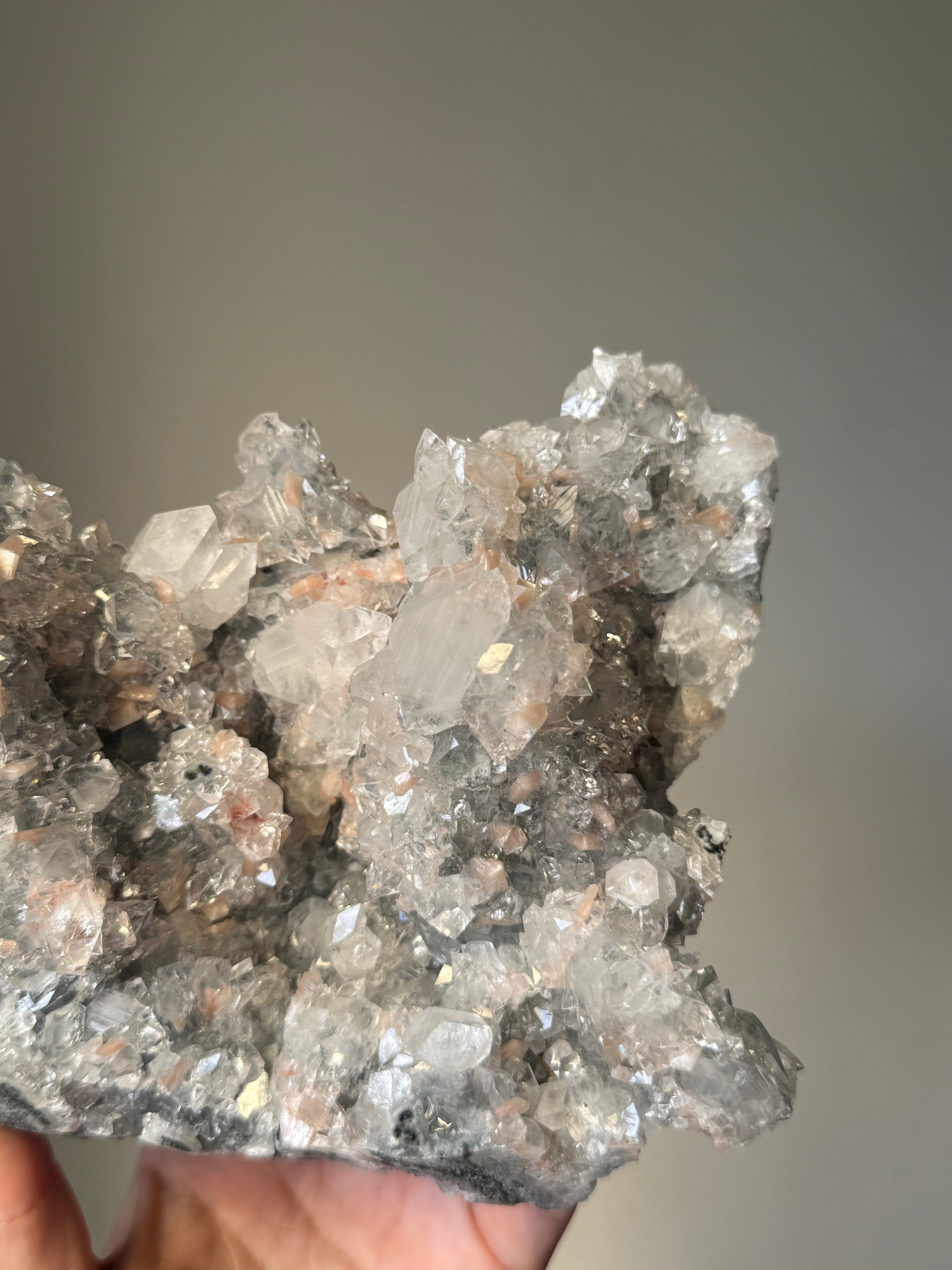 Diamond Apophyllite with Peach Stilbite Cluster | Natural High-Clarity Crystal Specimen | Crystal Cartel #117