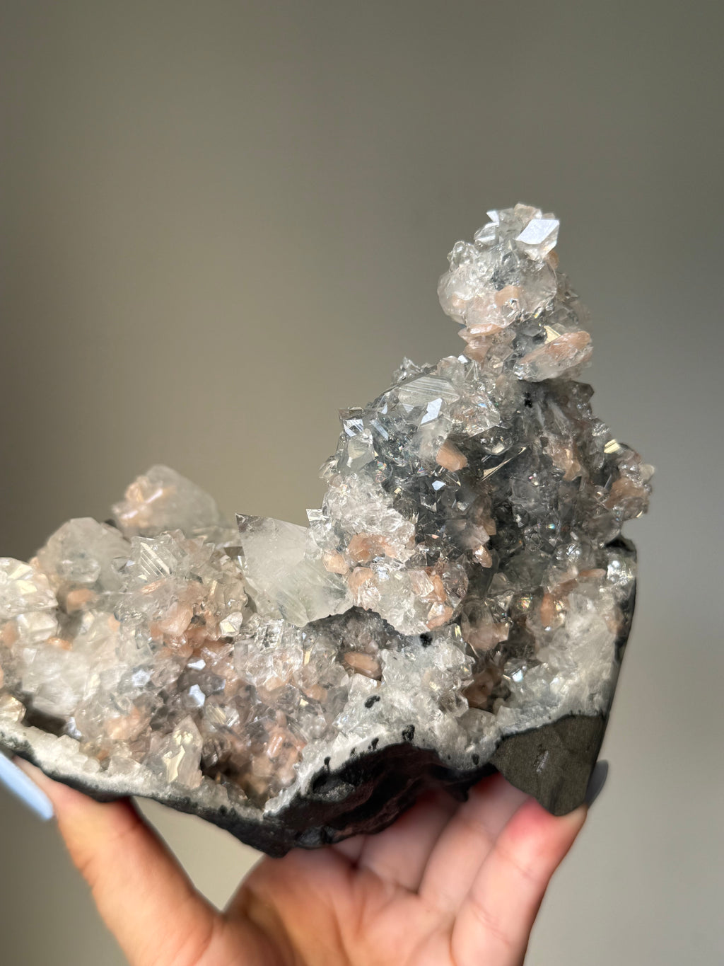 Diamond Apophyllite with Peach Stilbite Cluster | Natural High-Clarity Crystal Specimen | Crystal Cartel #117
