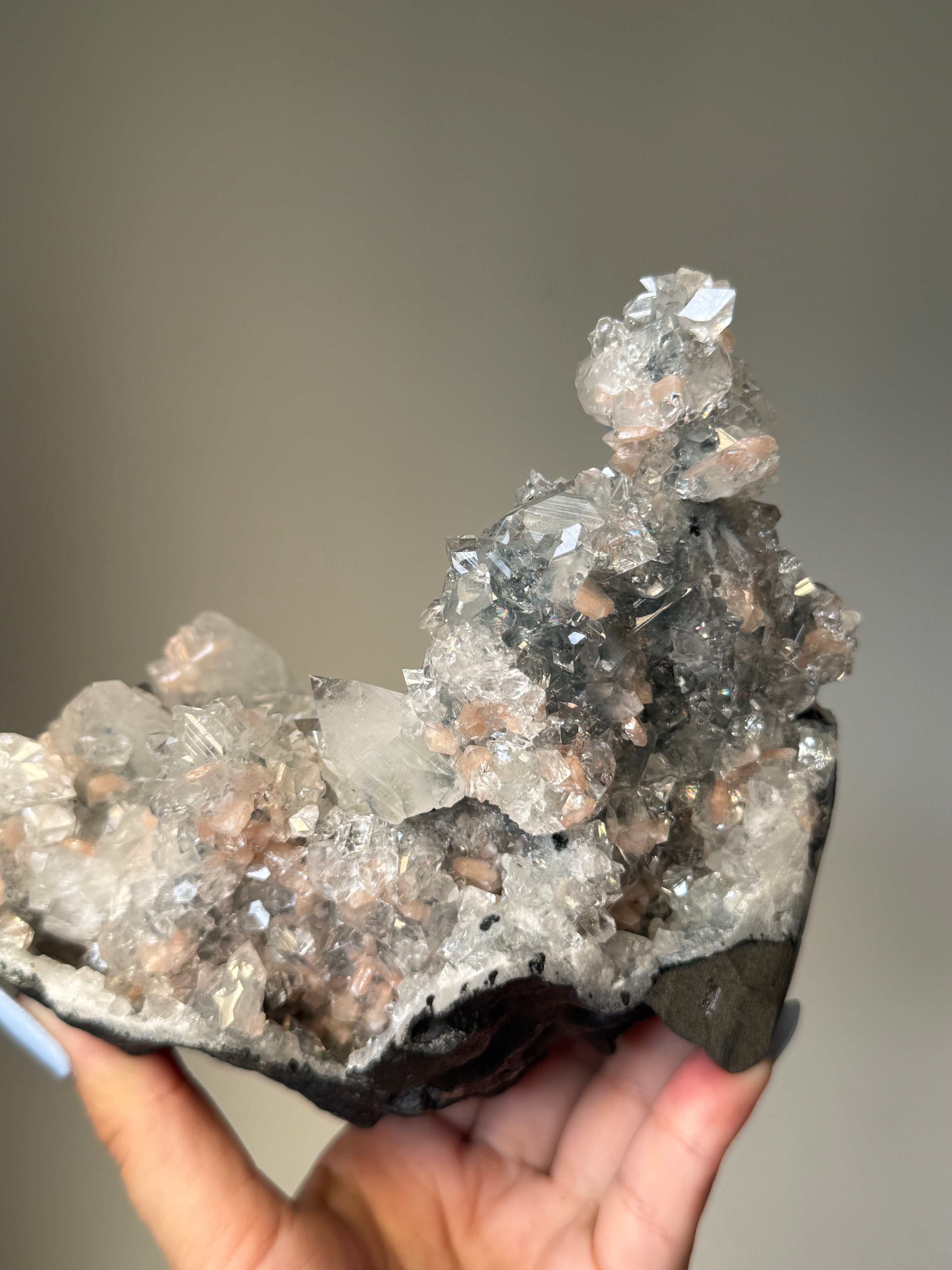 Diamond Apophyllite with Peach Stilbite Cluster | Natural High-Clarity Crystal Specimen | Crystal Cartel #117
