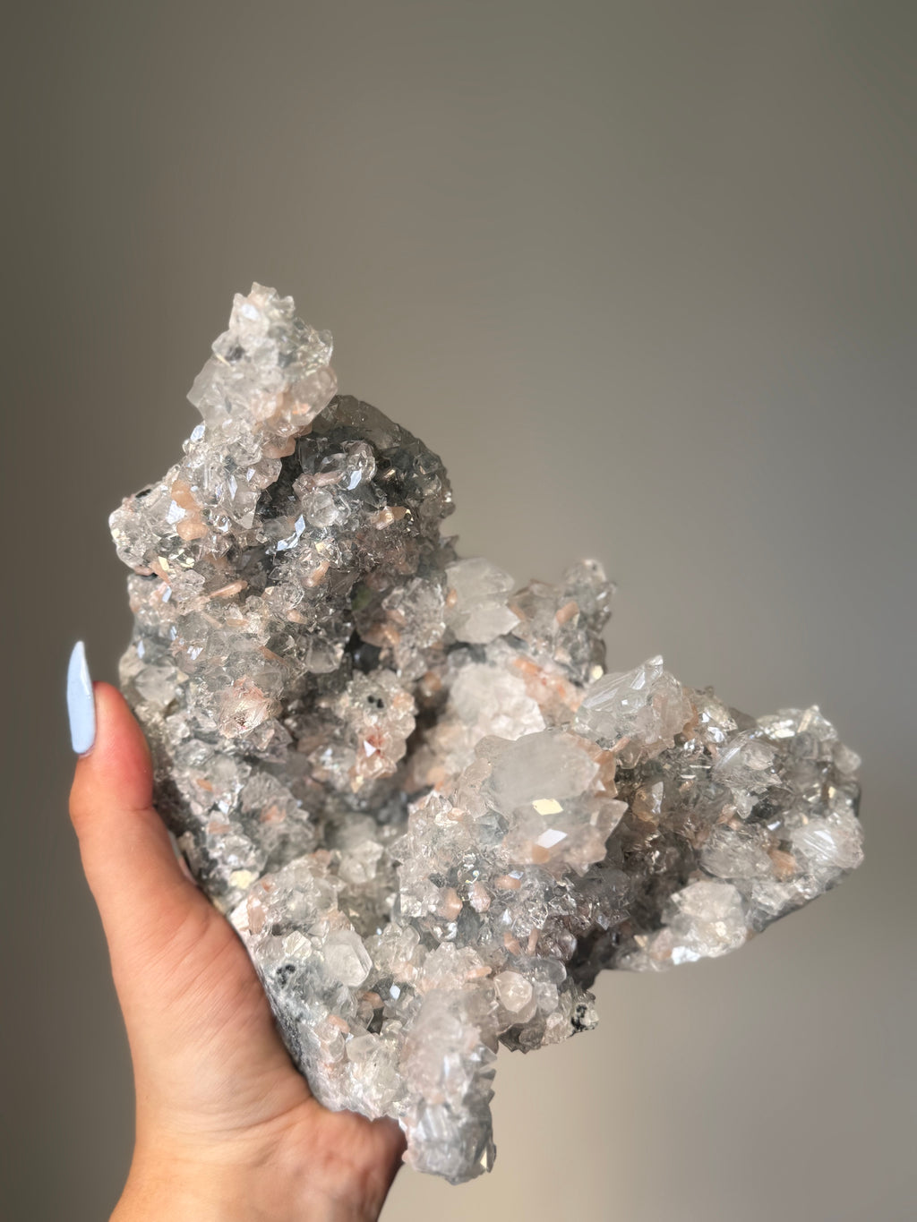 Diamond Apophyllite with Peach Stilbite Cluster | Natural High-Clarity Crystal Specimen | Crystal Cartel #117