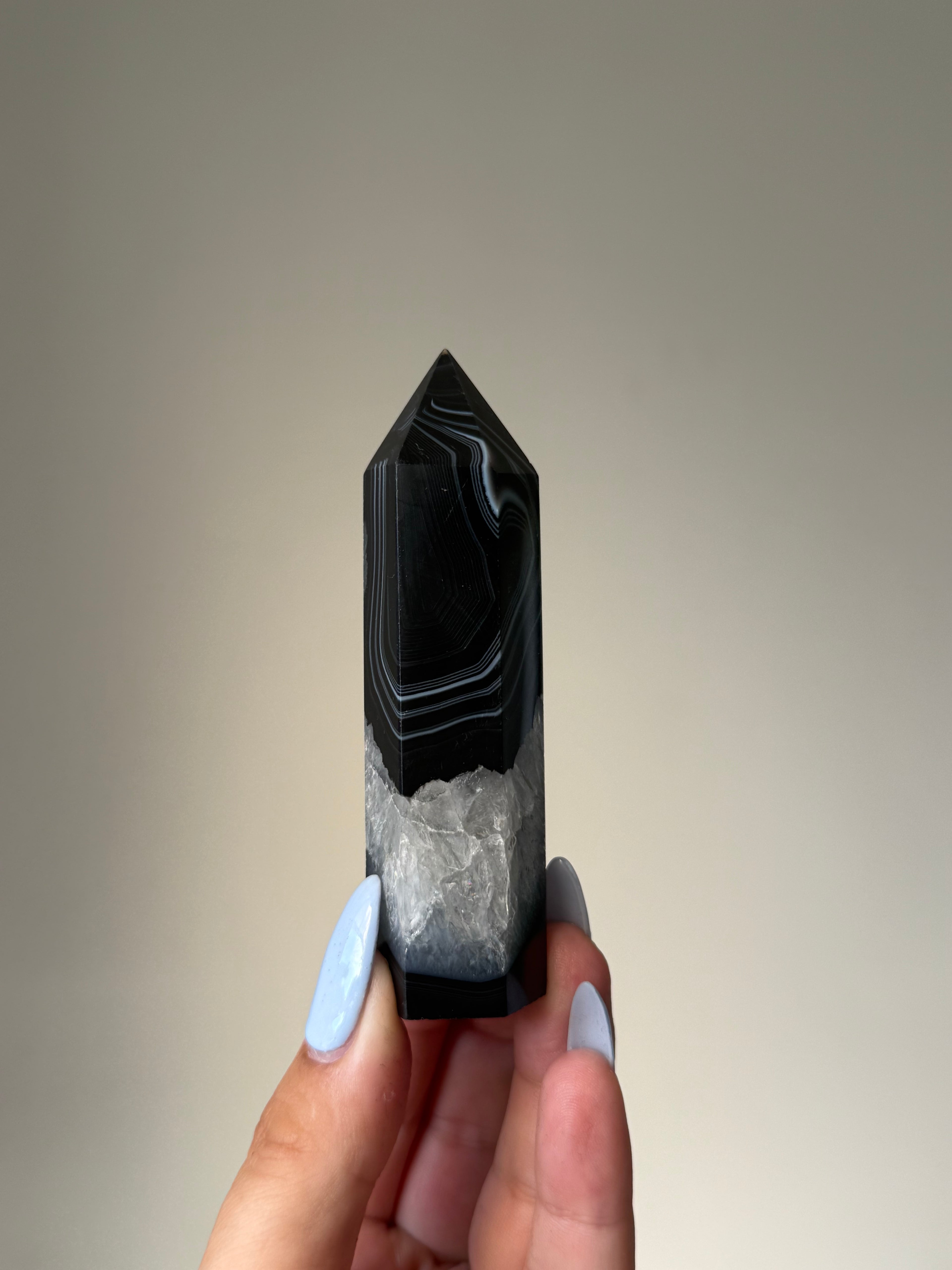 Black Banded Agate with Natural Quartz | Crystal Cartel #178 9.5cm