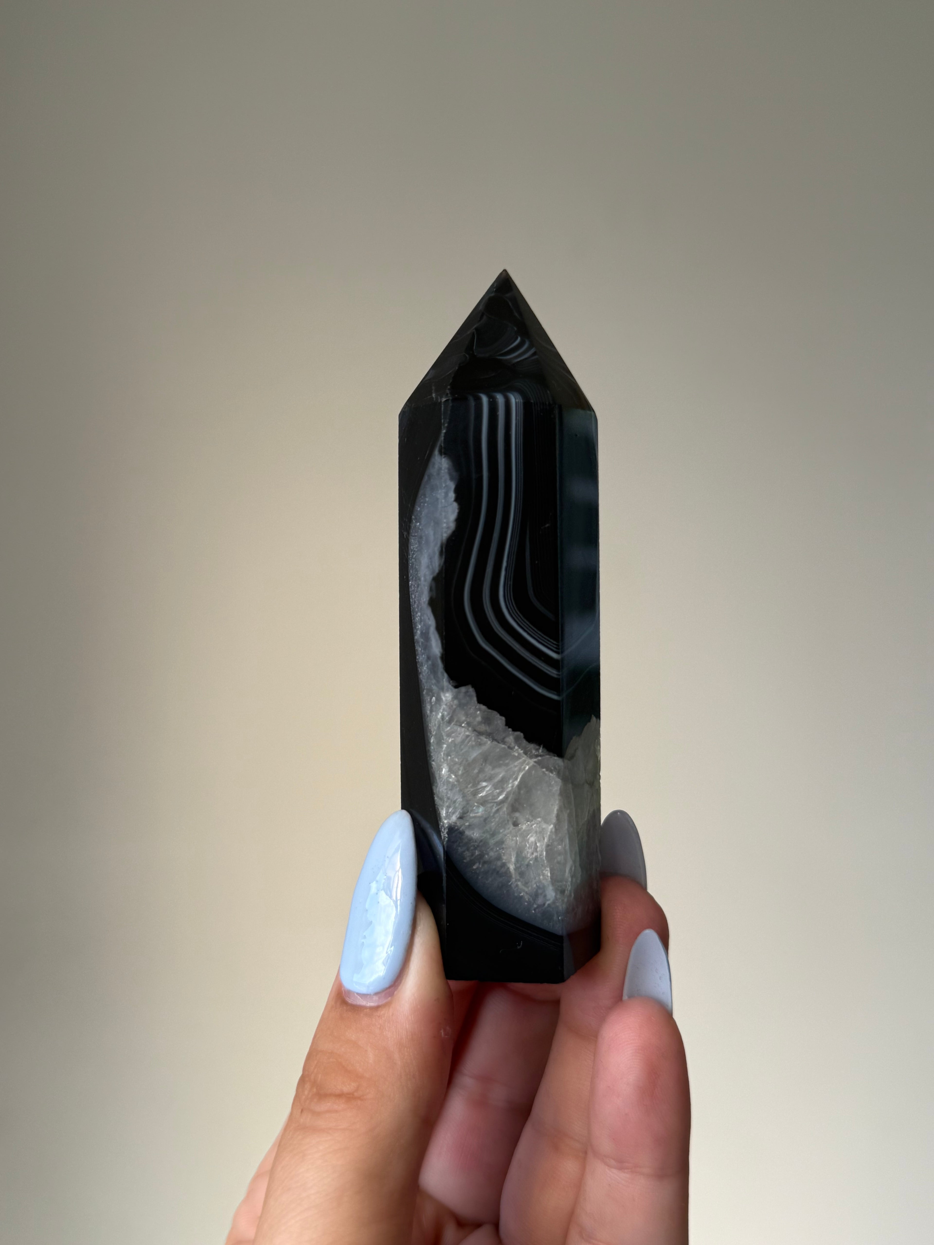 Black Banded Agate with Natural Quartz | Crystal Cartel #178 9.5cm