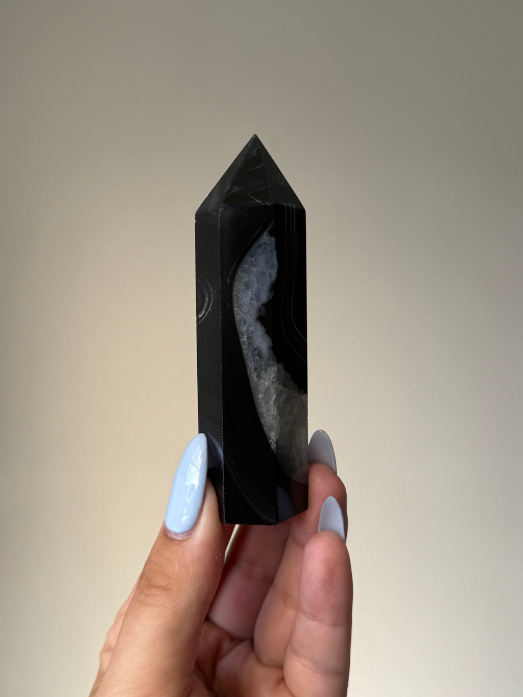 Black Banded Agate with Natural Quartz | Crystal Cartel #178 9.5cm