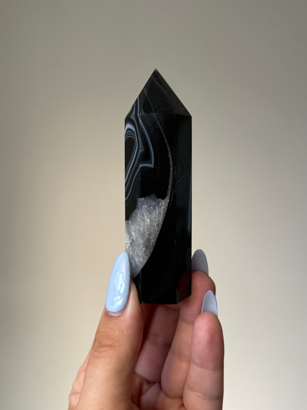 Black Banded Agate with Natural Quartz | Crystal Cartel #178 9.5cm