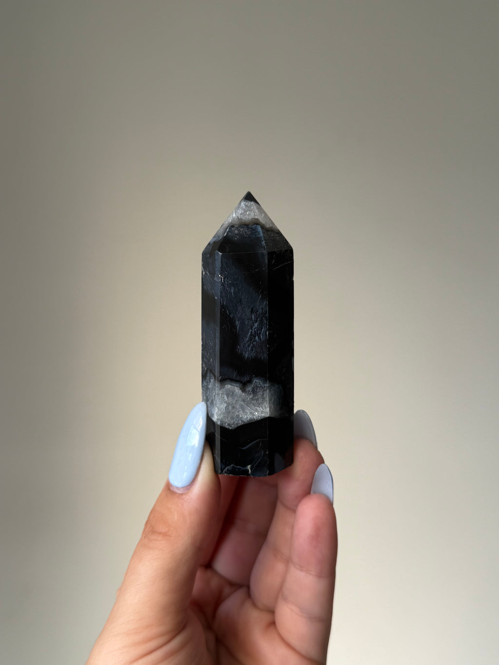 Black Banded Agate with Natural Quartz | Crystal Cartel #180 8cm
