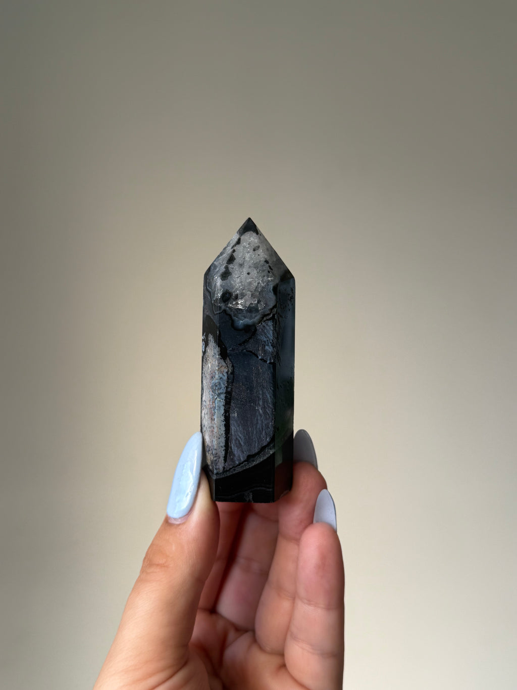 Black Banded Agate with Natural Quartz | Crystal Cartel #180 8cm