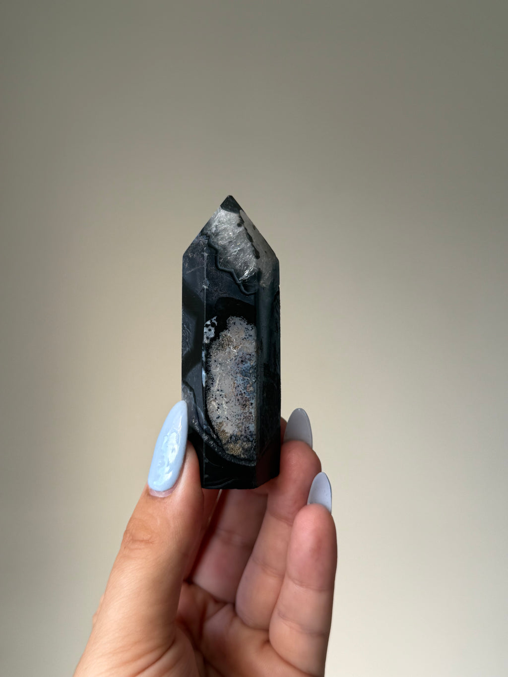 Black Banded Agate with Natural Quartz | Crystal Cartel #180 8cm