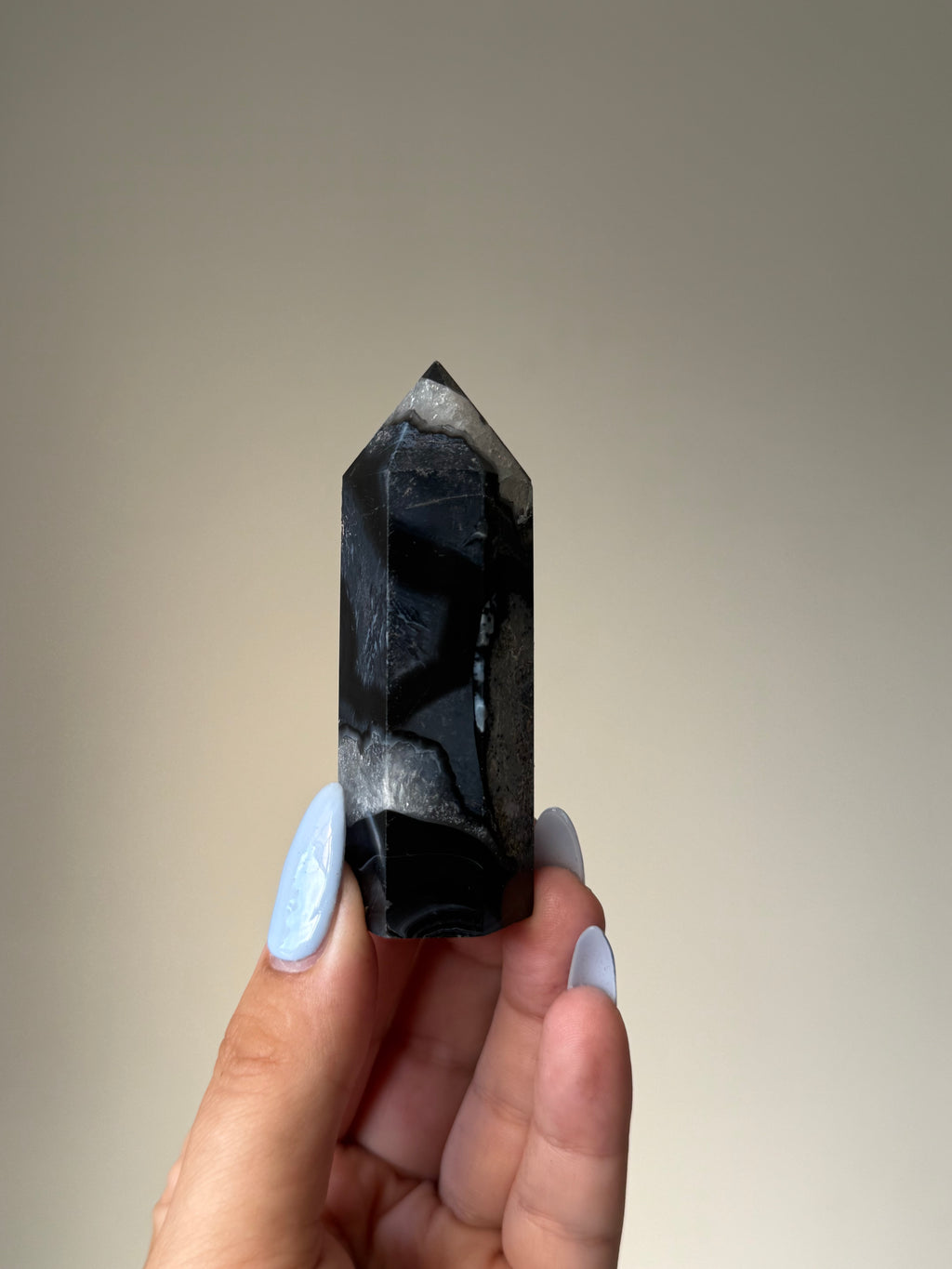 Black Banded Agate with Natural Quartz | Crystal Cartel #180 8cm