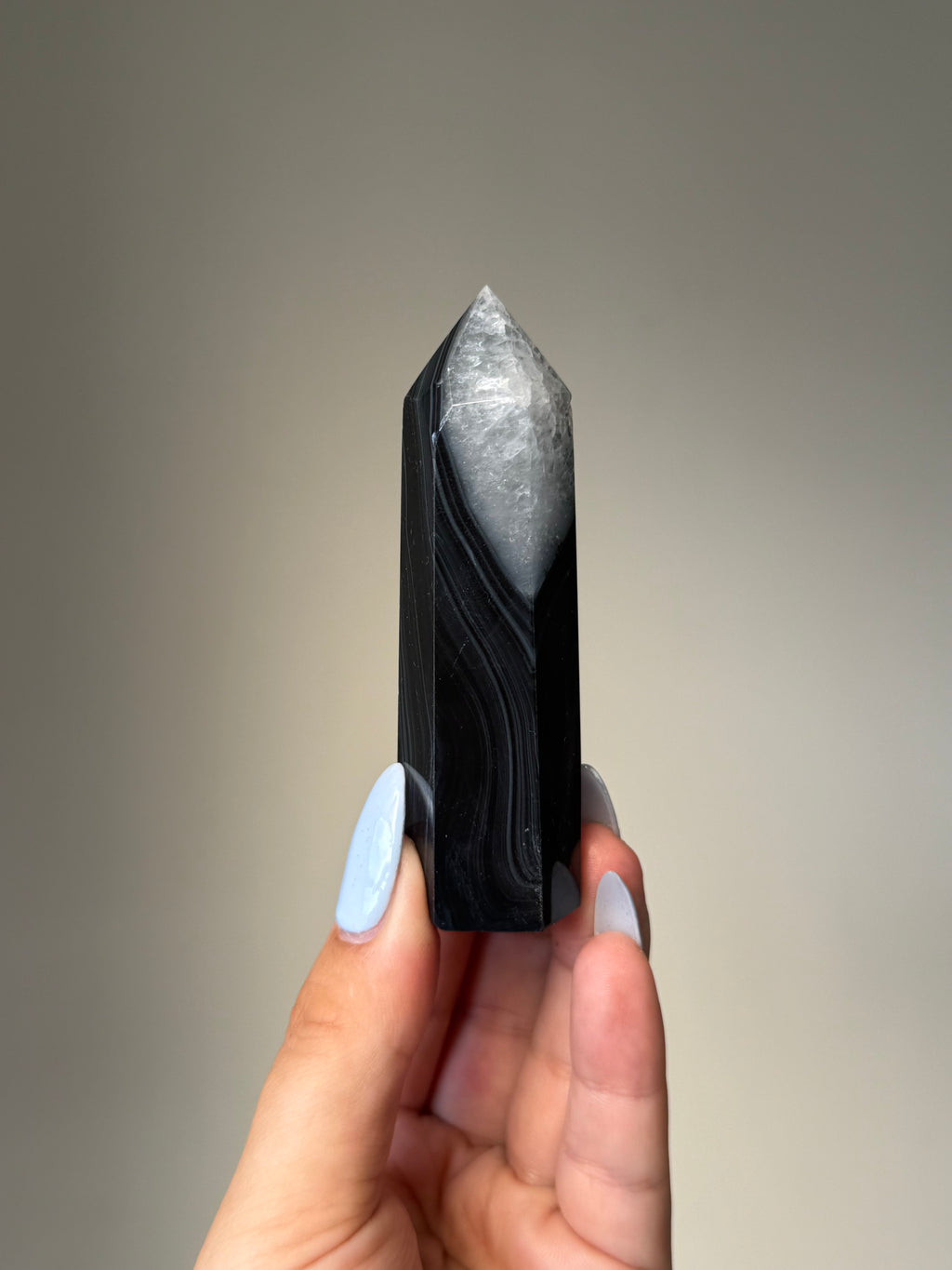 Black Banded Agate with Natural Quartz | Crystal Cartel #179 8cm