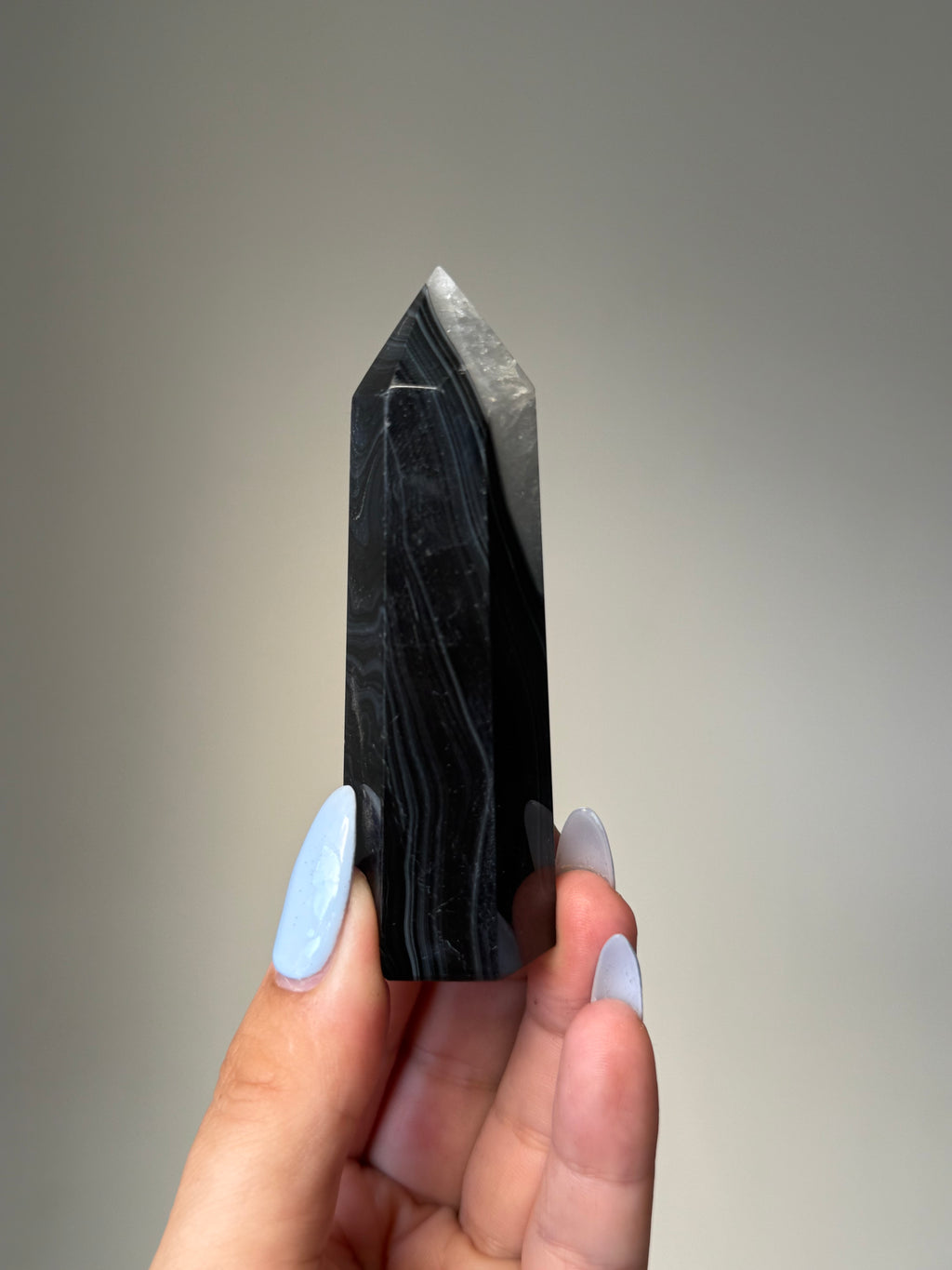 Black Banded Agate with Natural Quartz | Crystal Cartel #179 8cm