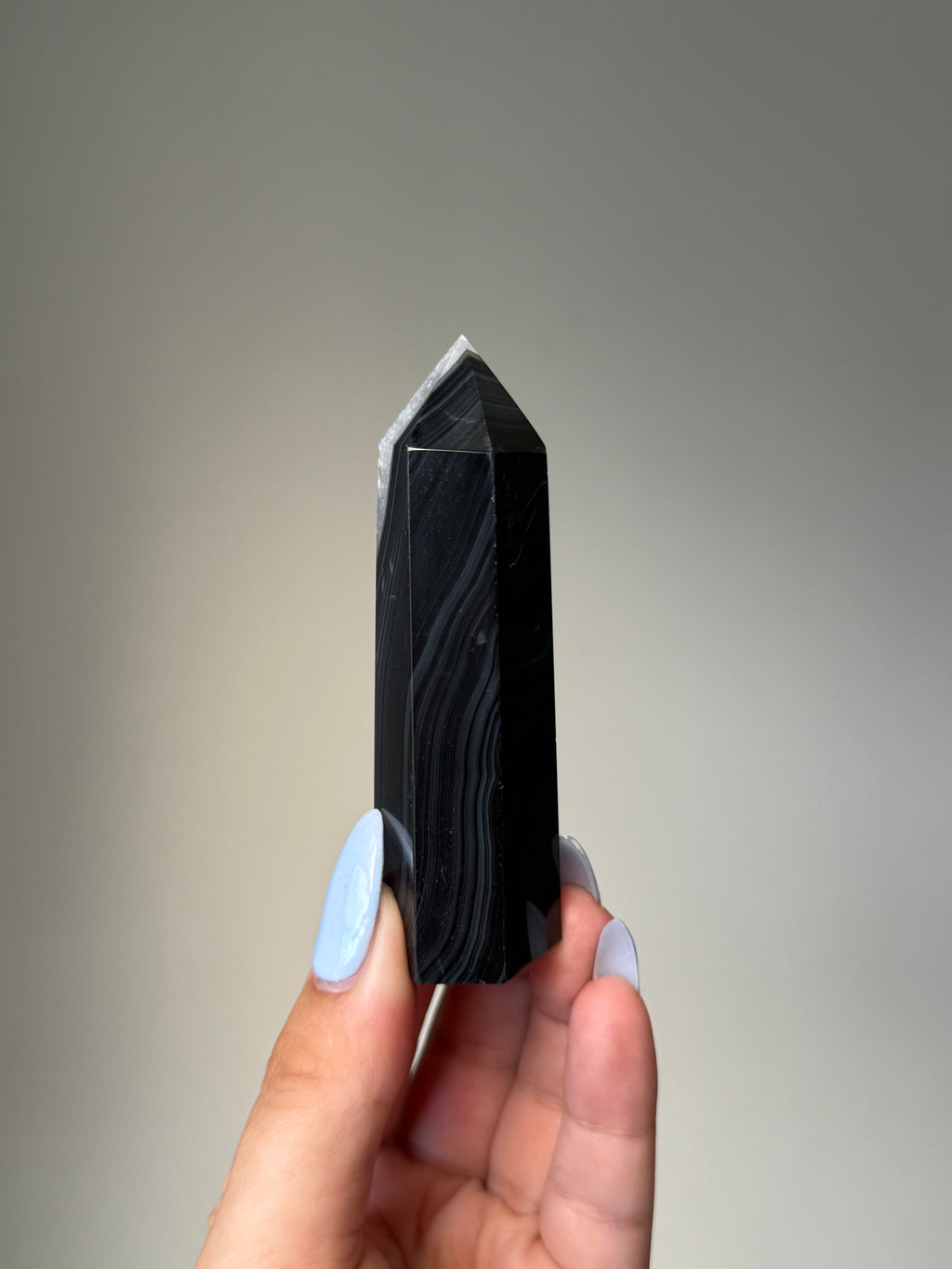 Black Banded Agate with Natural Quartz | Crystal Cartel #179 8cm