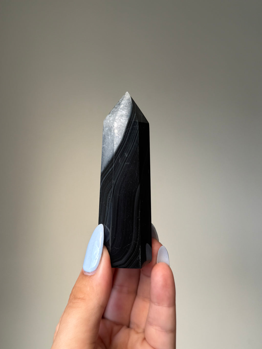 Black Banded Agate with Natural Quartz | Crystal Cartel #179 8cm