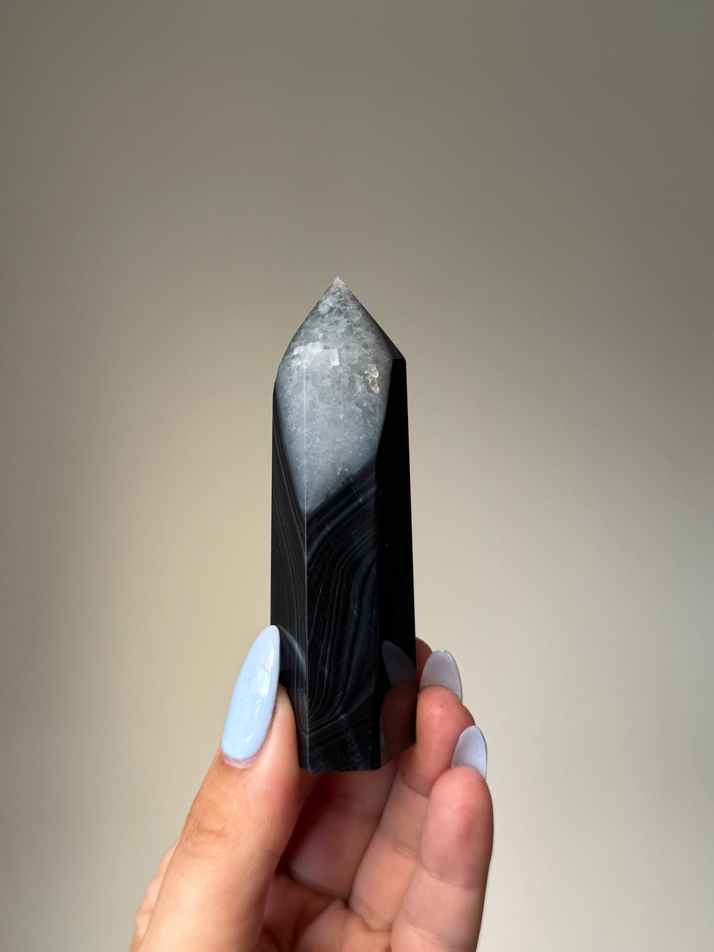 Black Banded Agate with Natural Quartz | Crystal Cartel #179 8cm