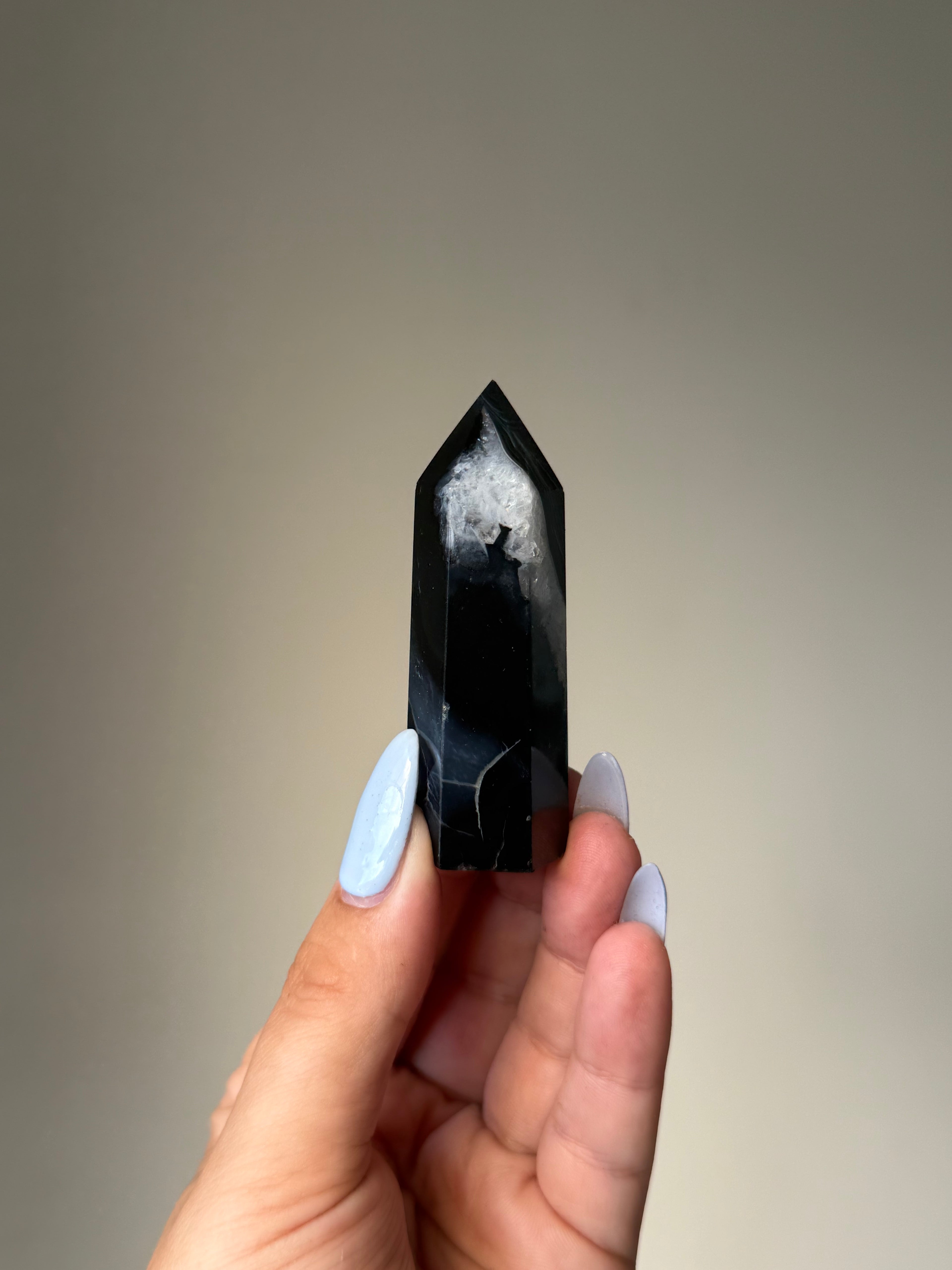 Black Banded Agate with Natural Quartz | Crystal Cartel #177 7cm
