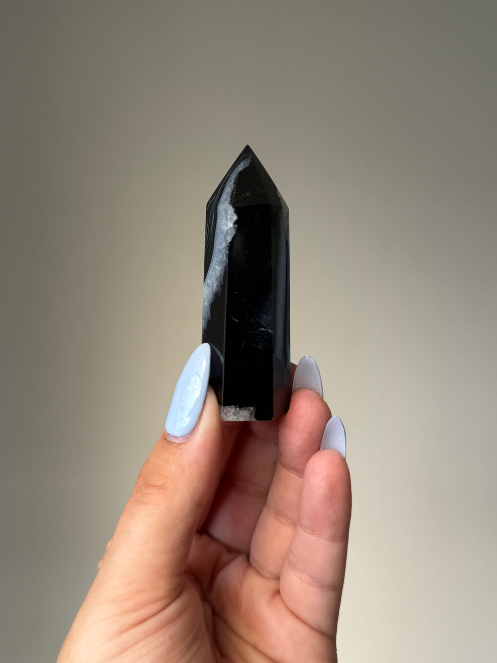 Black Banded Agate with Natural Quartz | Crystal Cartel #177 7cm