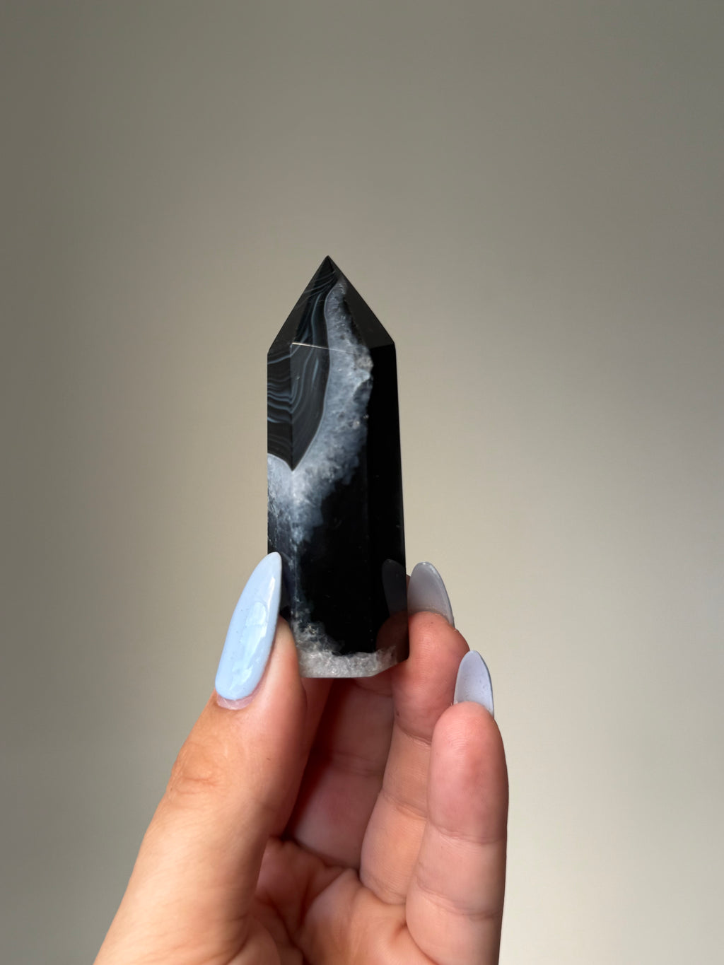 Black Banded Agate with Natural Quartz | Crystal Cartel #177 7cm