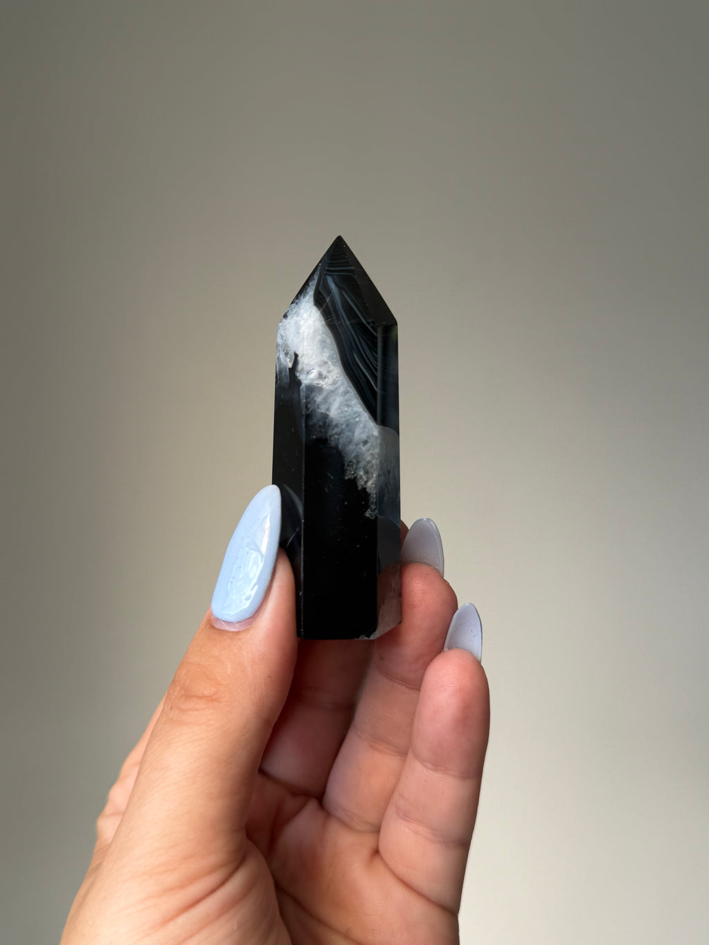 Black Banded Agate with Natural Quartz | Crystal Cartel #177 7cm
