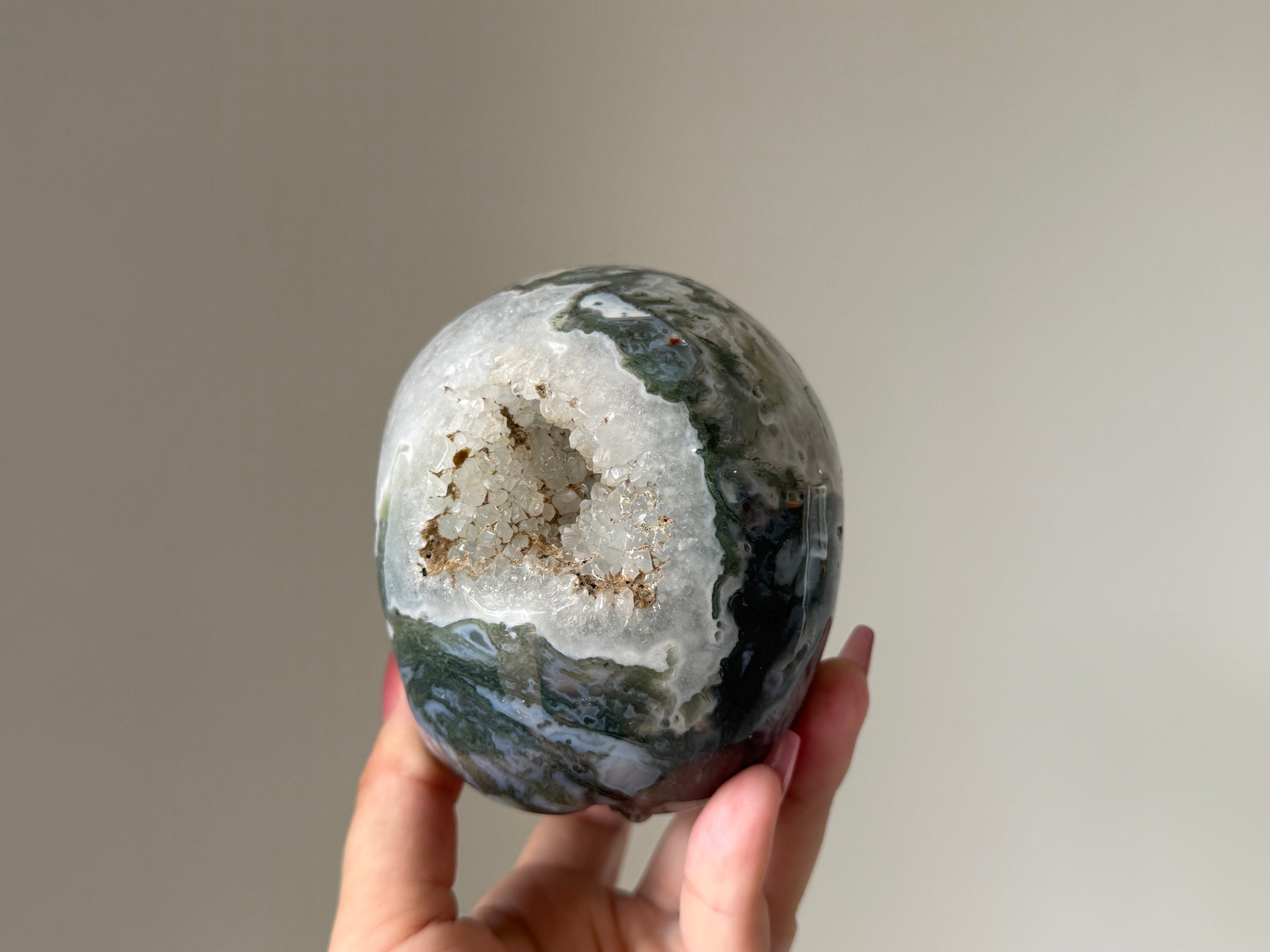 Moss Agate & Quartz Skull Carving | Stability, Abundance & Earth Connection