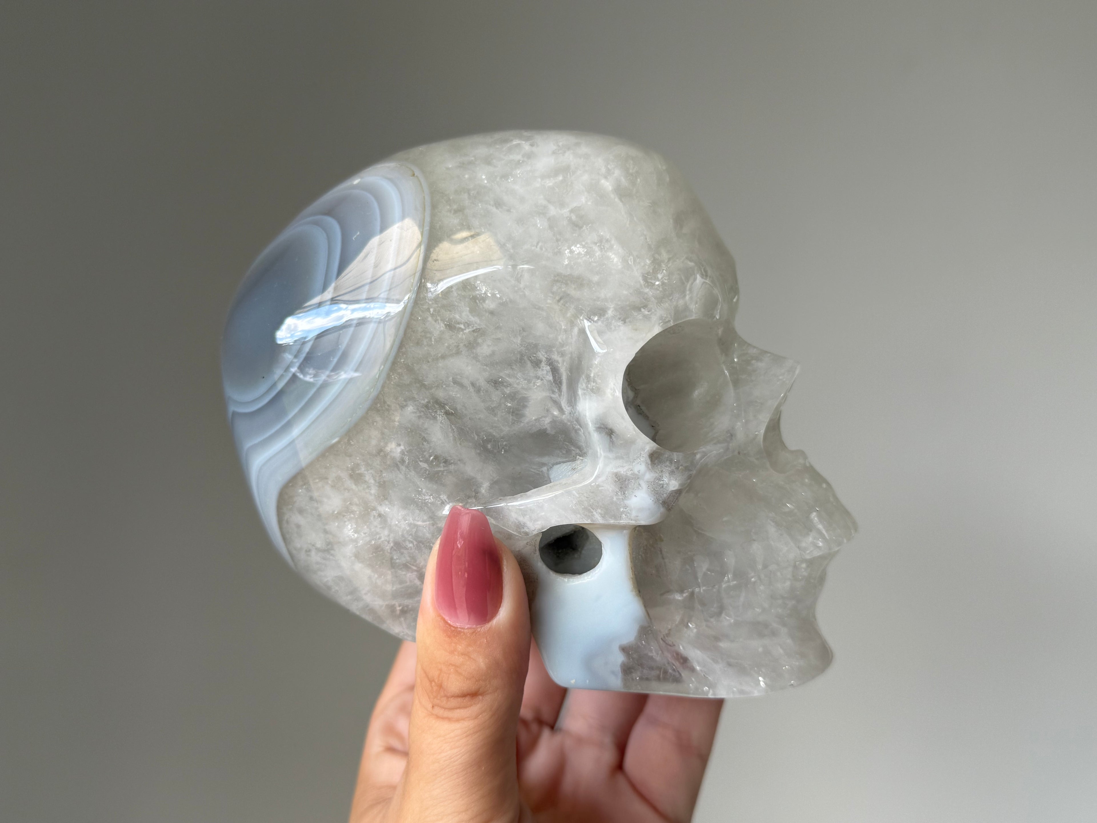 Clear Quartz & Blue Lace Agate Crystal Skull Carving | Clarity, Calm & Communication