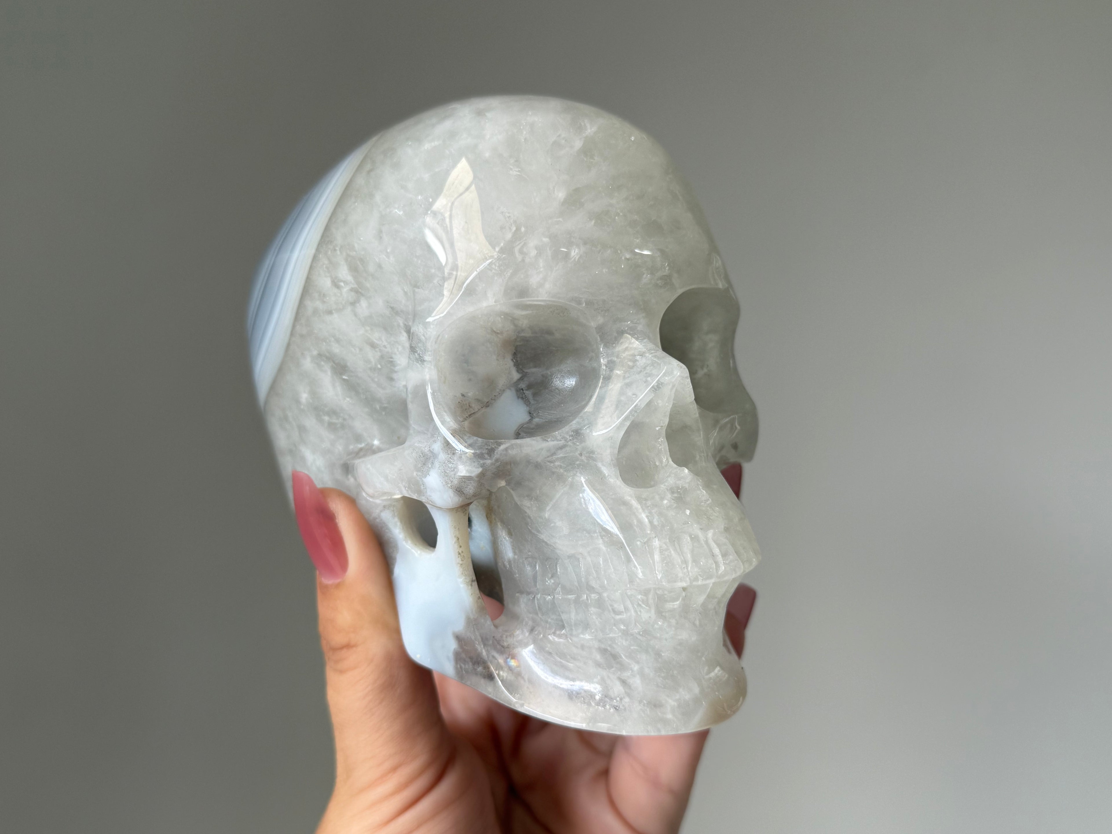 Clear Quartz & Blue Lace Agate Crystal Skull Carving | Clarity, Calm & Communication