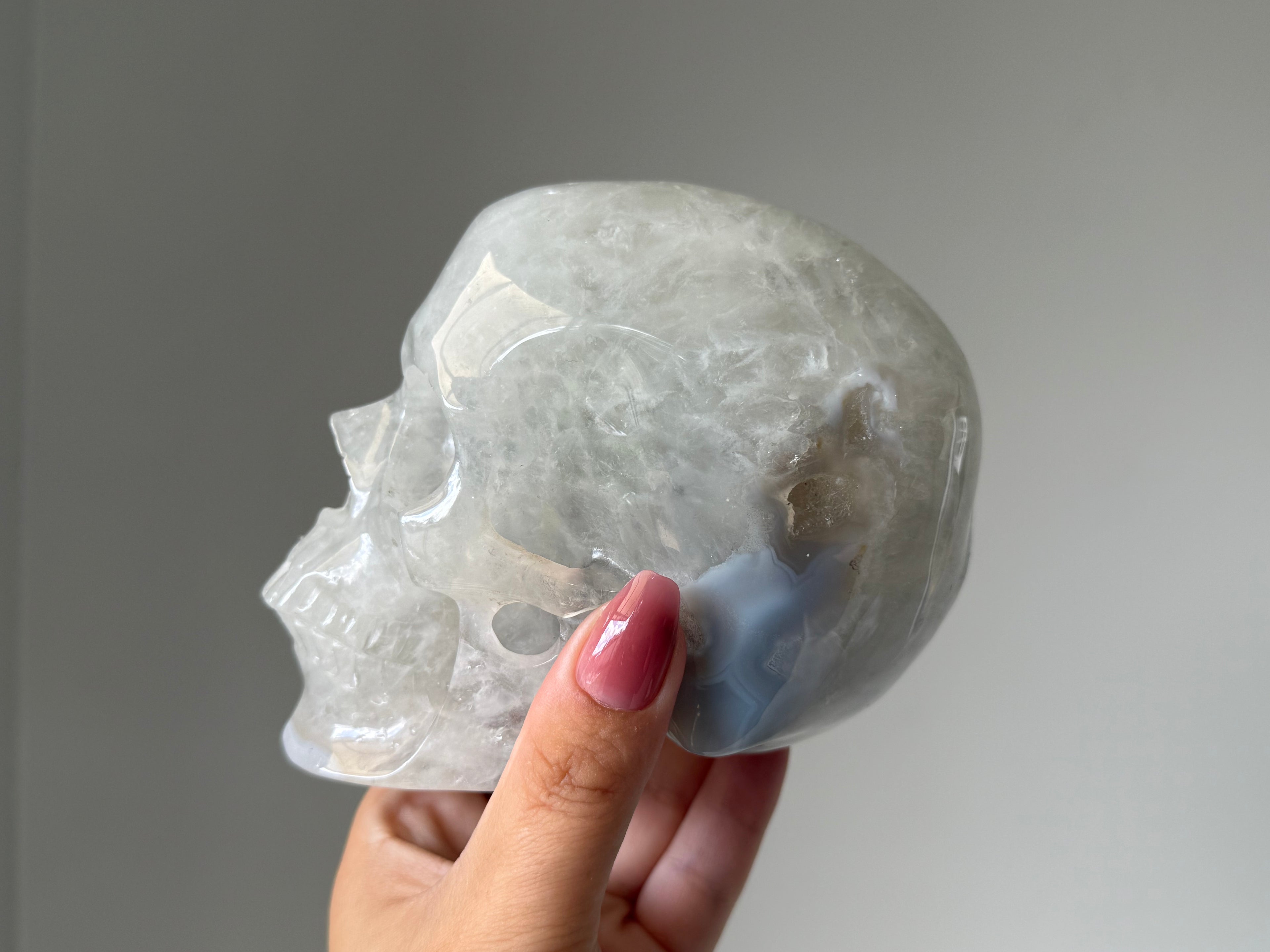Clear Quartz & Blue Lace Agate Crystal Skull Carving | Clarity, Calm & Communication