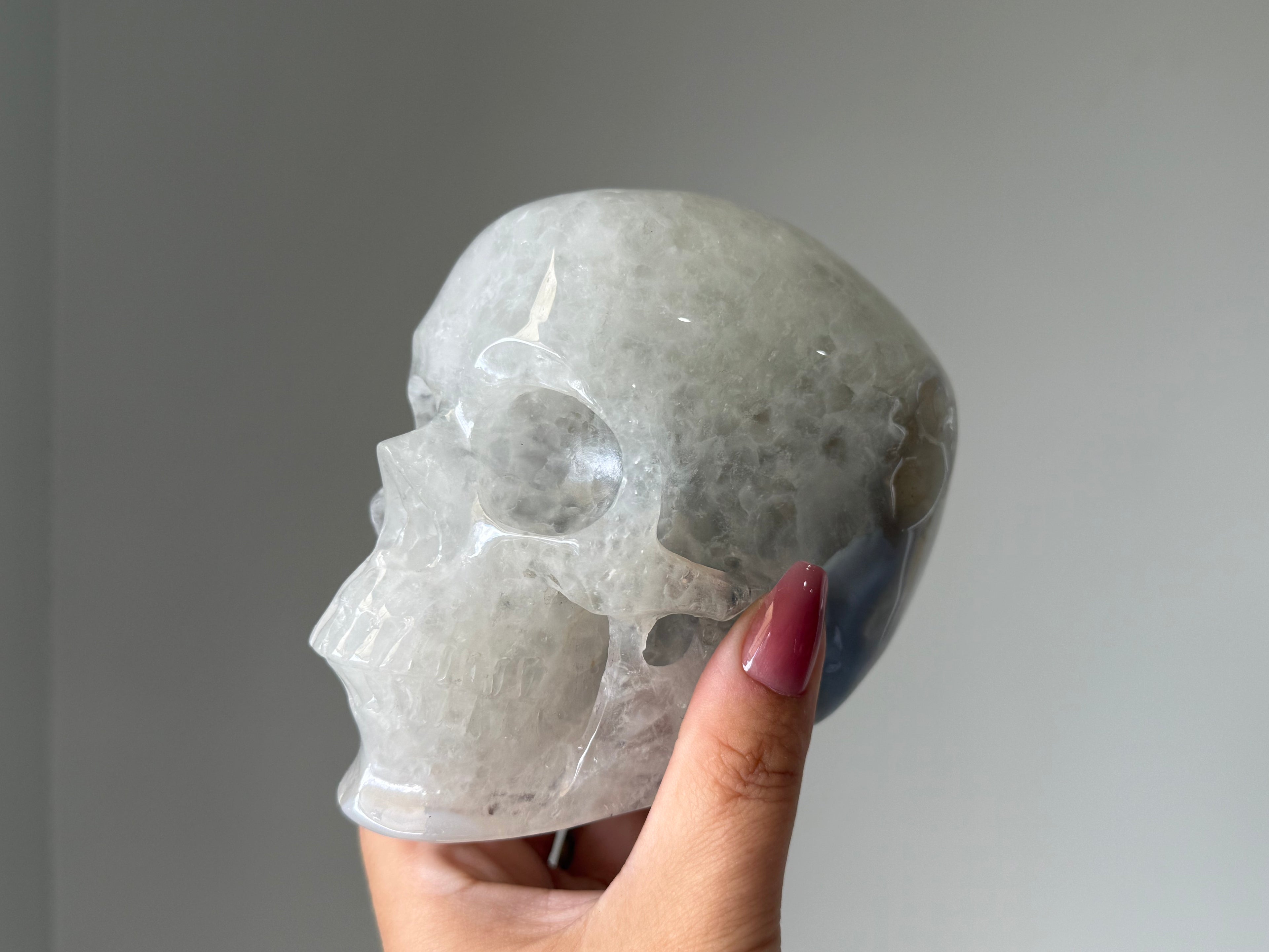 Clear Quartz & Blue Lace Agate Crystal Skull Carving | Clarity, Calm & Communication